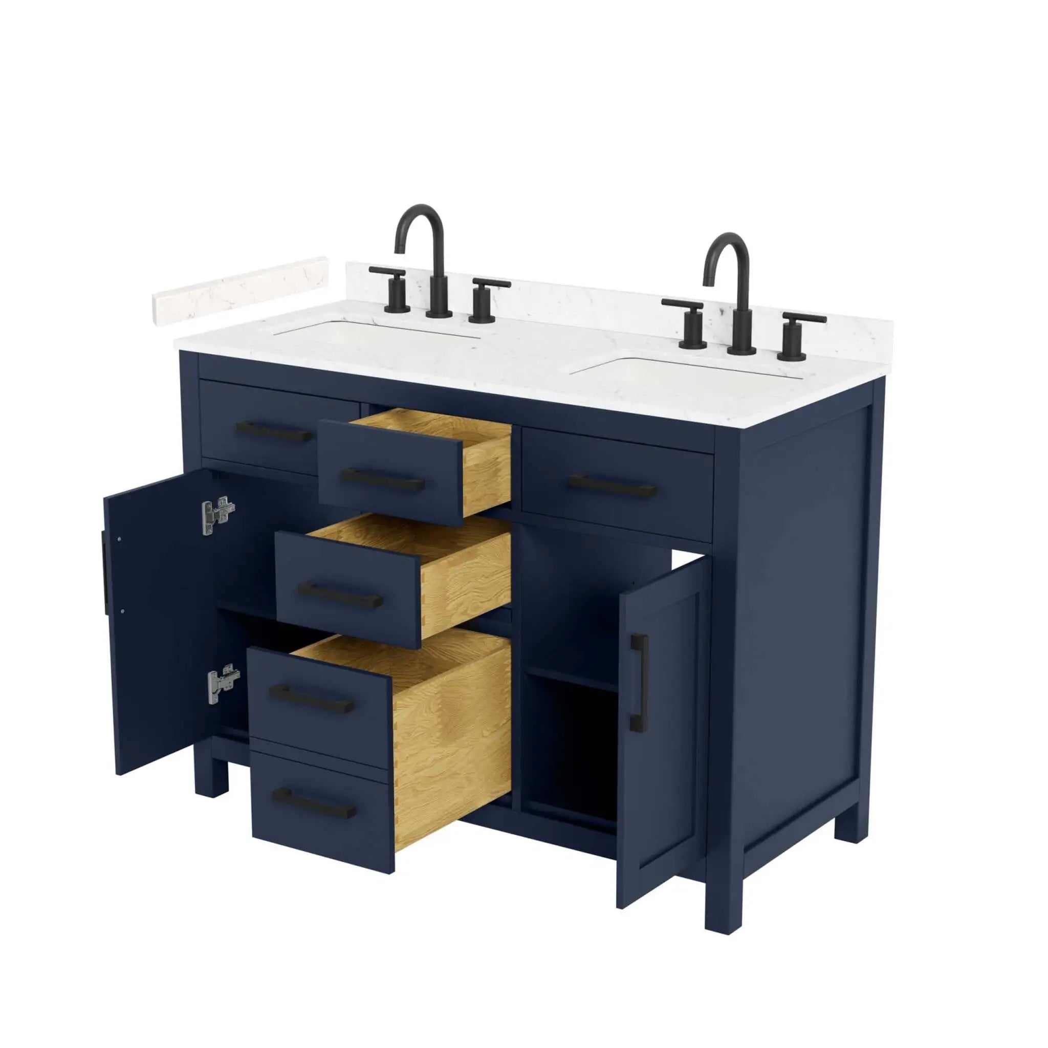 48" Beckett Double Bathroom Vanity in Dark Blue with Matte Black Trim by Wyndham