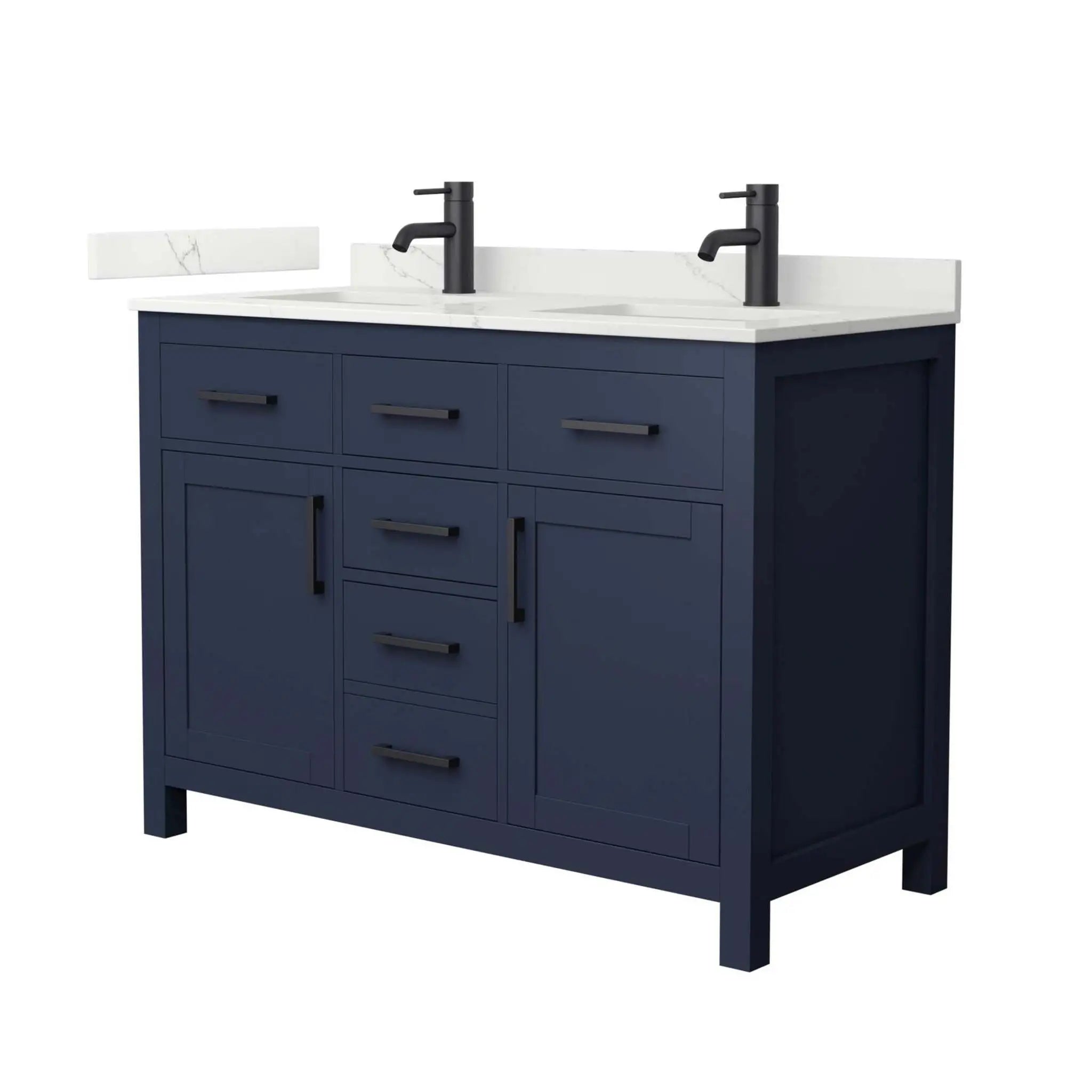48" Beckett Double Bathroom Vanity in Dark Blue with Matte Black Trim by Wyndham