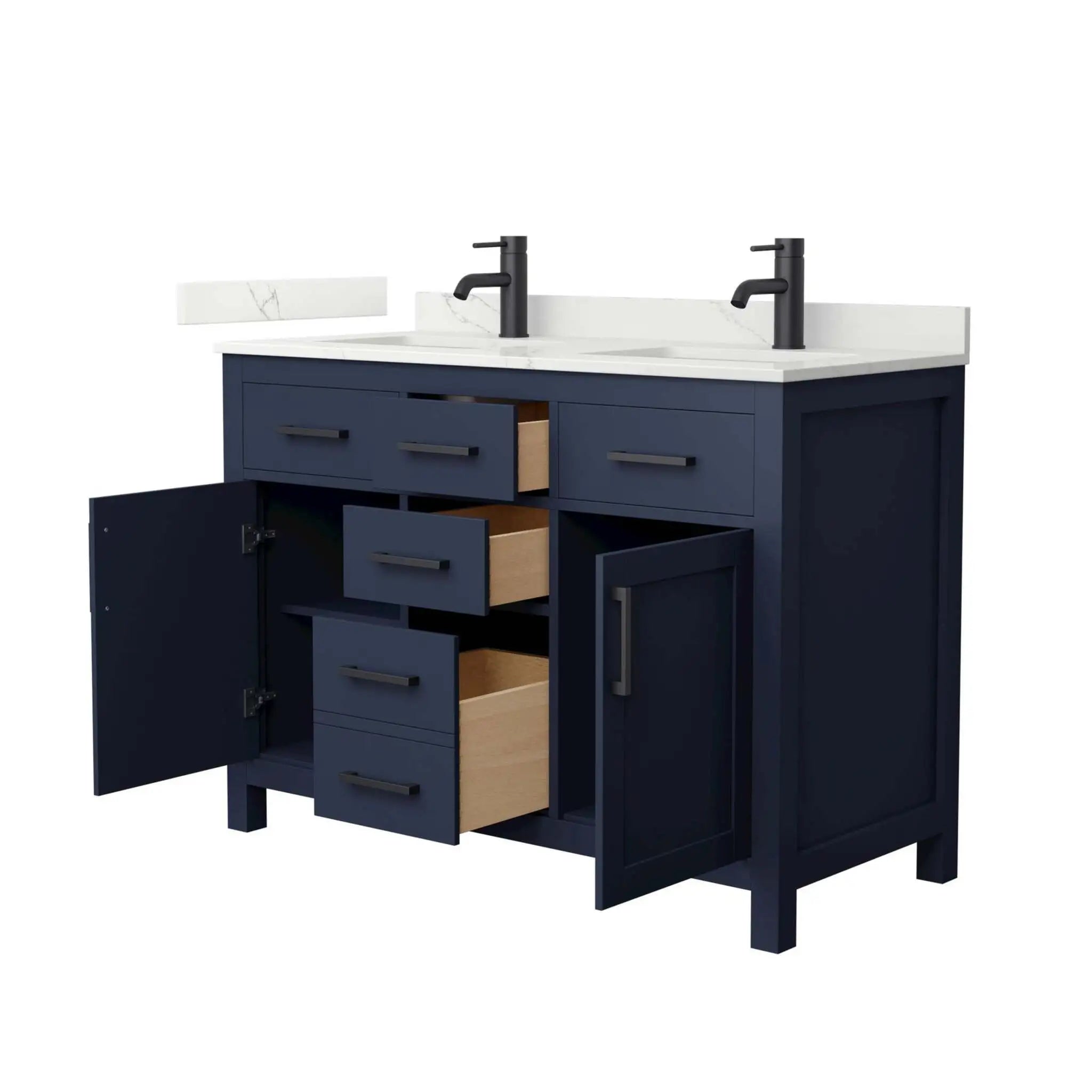 48" Beckett Double Bathroom Vanity in Dark Blue with Matte Black Trim by Wyndham