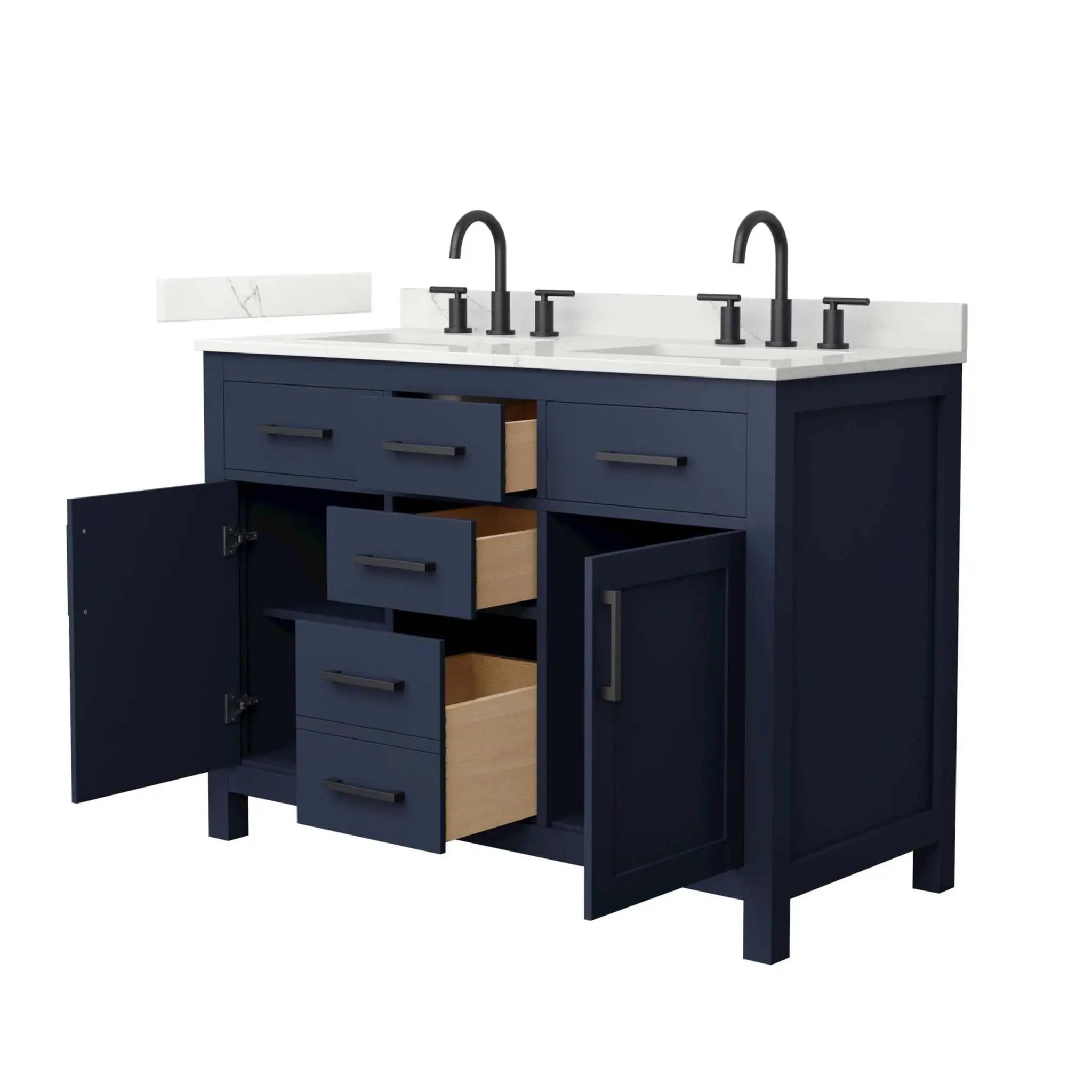 48" Beckett Double Bathroom Vanity in Dark Blue with Matte Black Trim by Wyndham