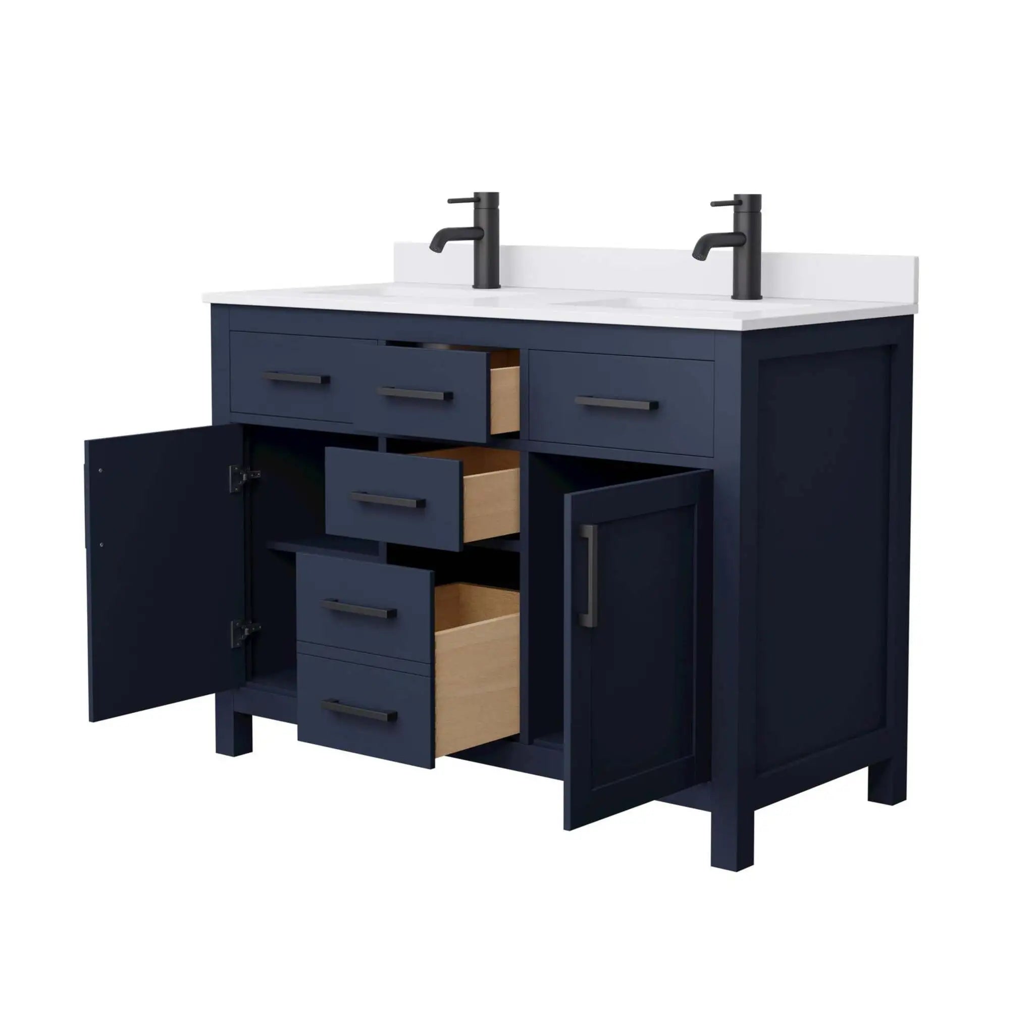 48" Beckett Double Bathroom Vanity in Dark Blue with Matte Black Trim by Wyndham