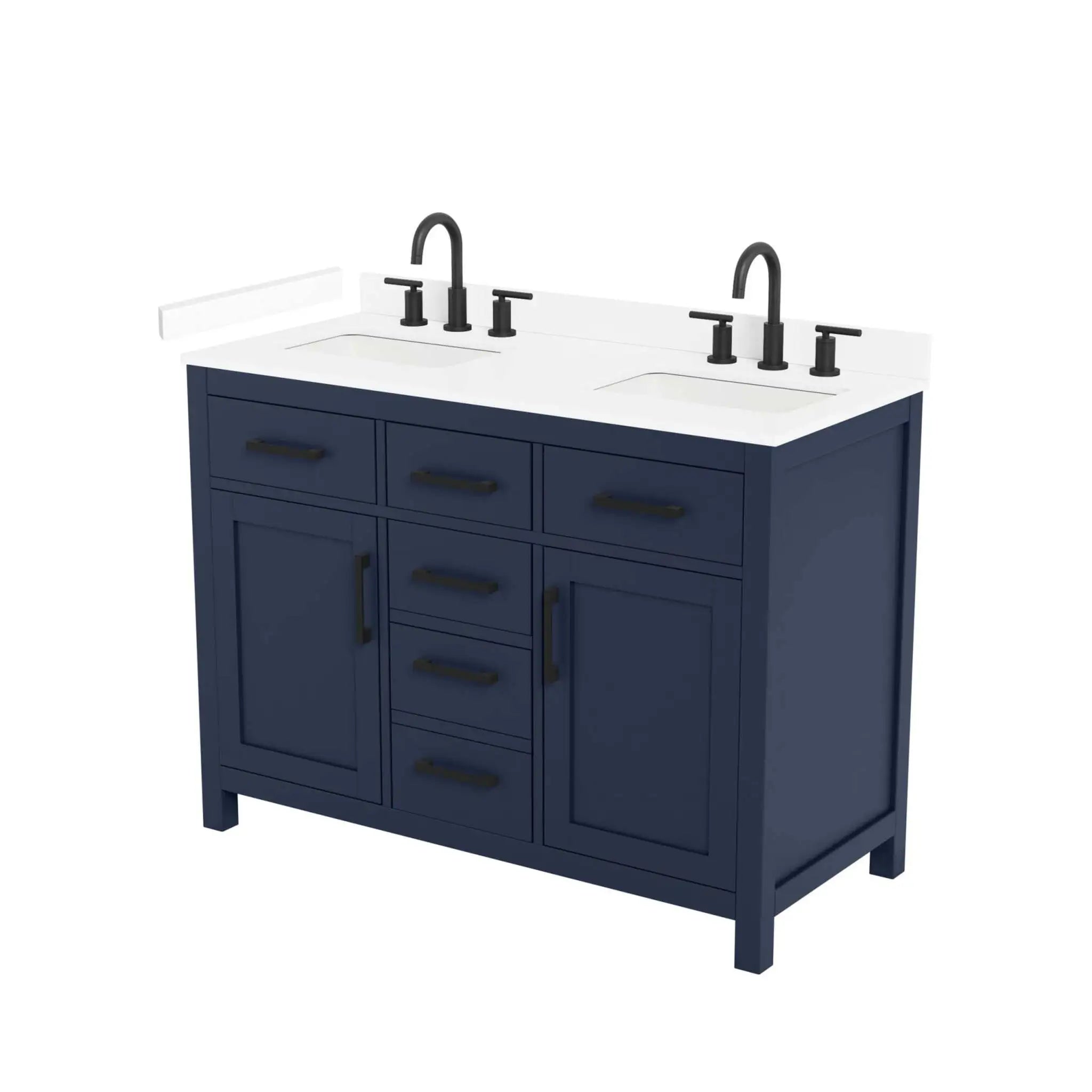 48" Beckett Double Bathroom Vanity in Dark Blue with Matte Black Trim by Wyndham