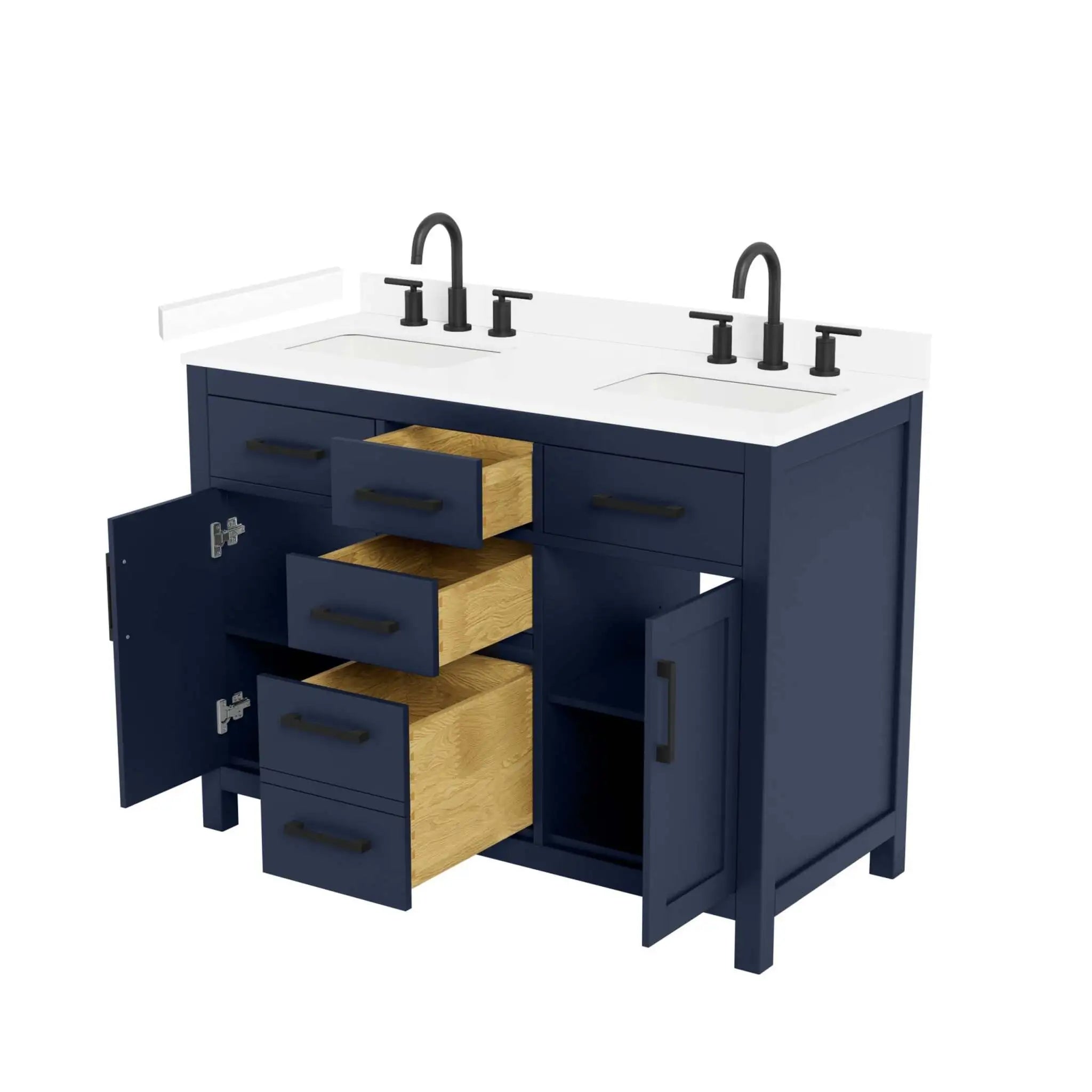 48" Beckett Double Bathroom Vanity in Dark Blue with Matte Black Trim by Wyndham