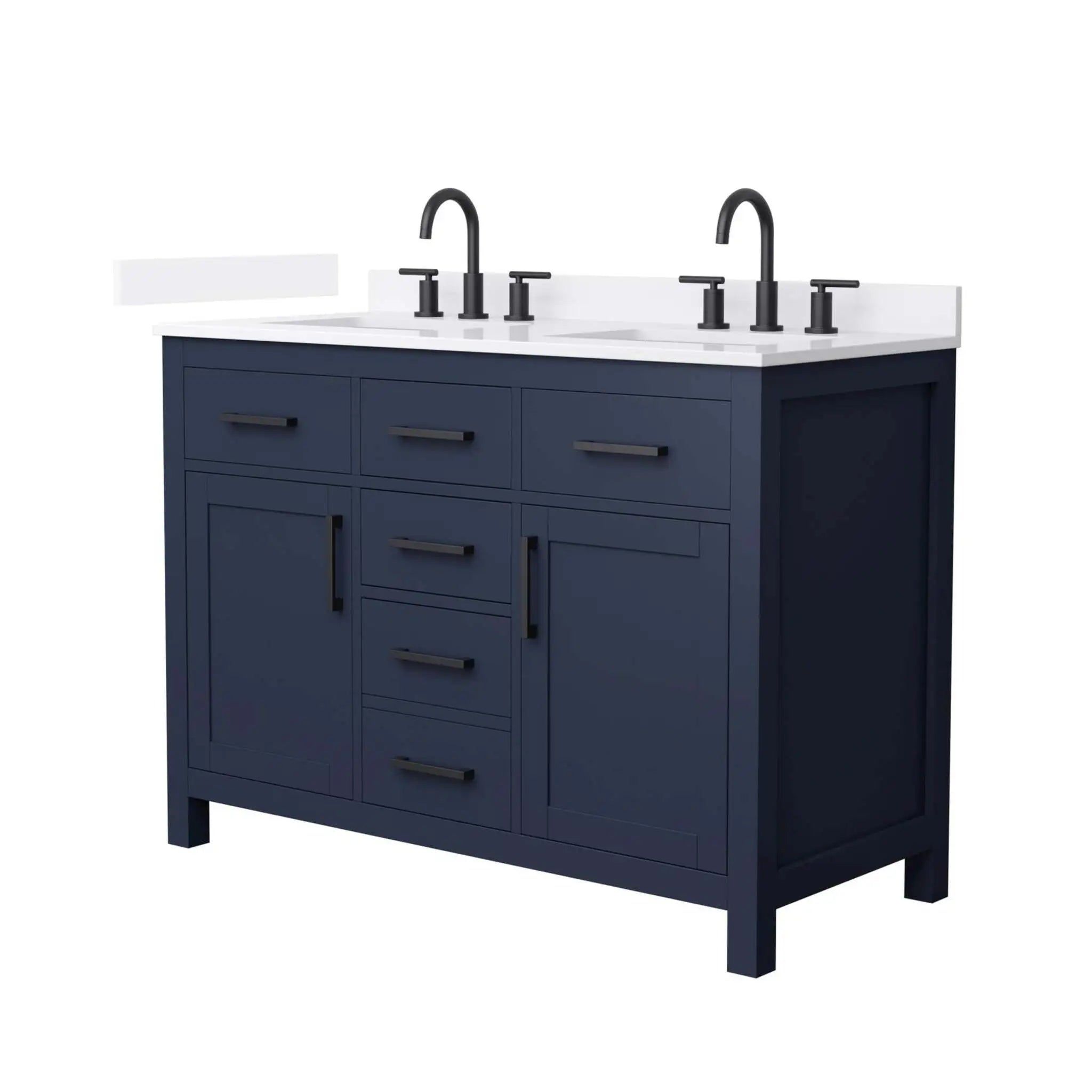 48" Beckett Double Bathroom Vanity in Dark Blue with Matte Black Trim by Wyndham