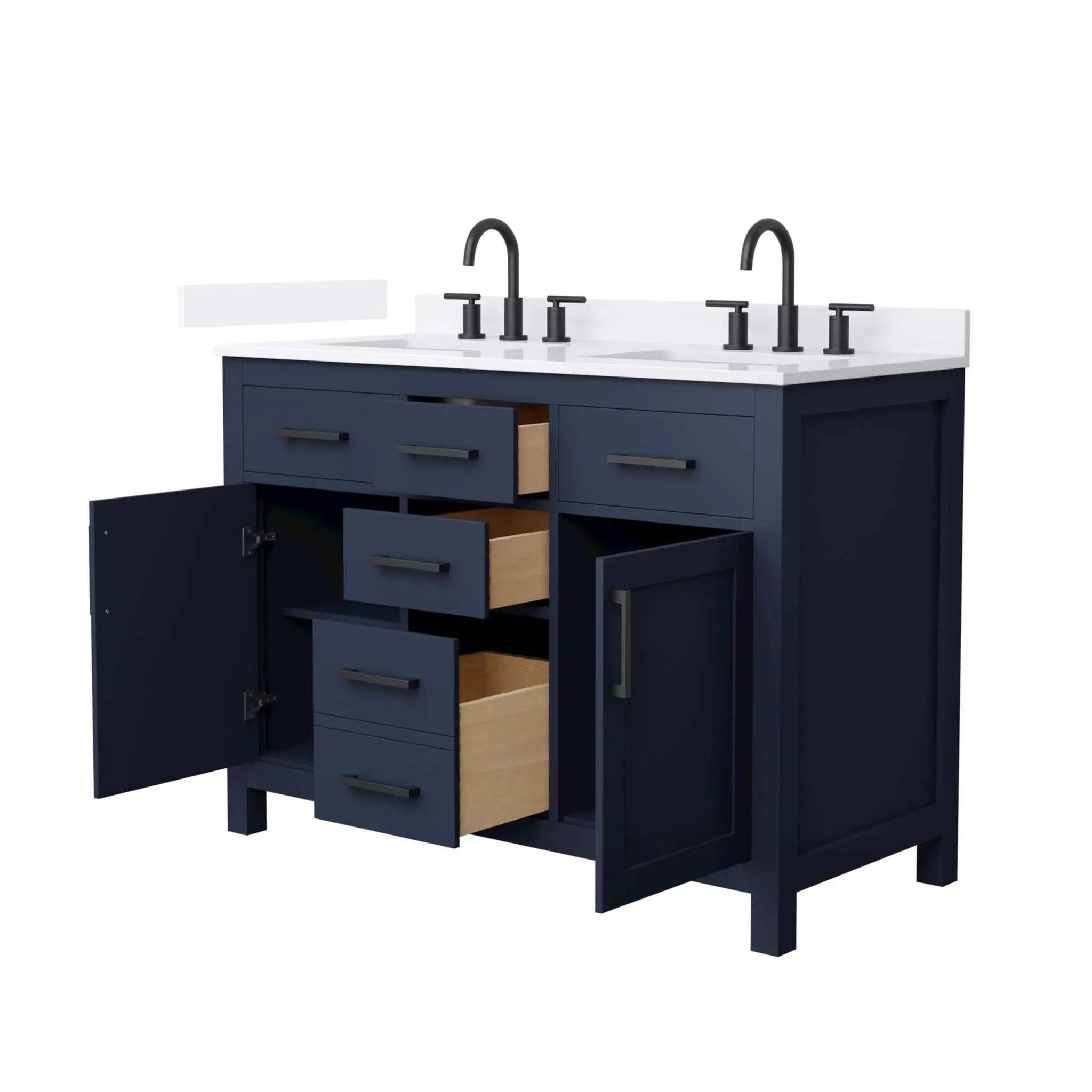 48" Beckett Double Bathroom Vanity in Dark Blue with Matte Black Trim by Wyndham