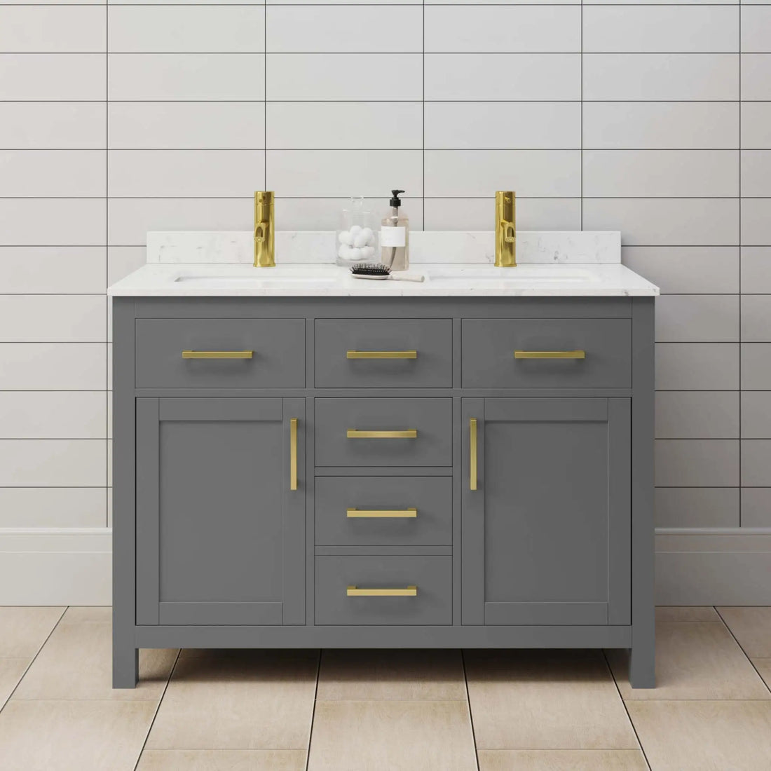 48" Beckett Double Bathroom Vanity in Dark Gray with Brushed Gold Trim by Wyndham