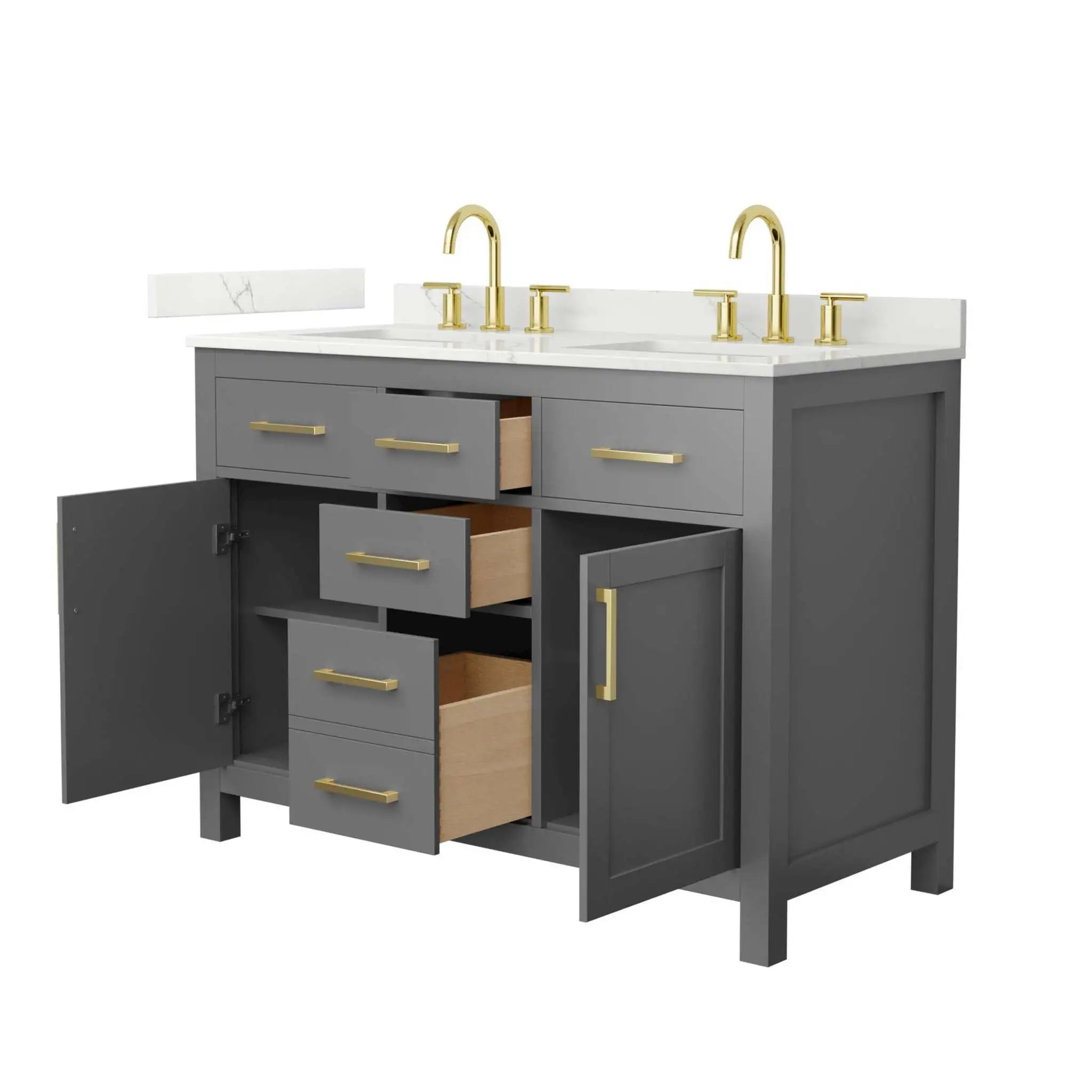 48" Beckett Double Bathroom Vanity in Dark Gray with Brushed Gold Trim by Wyndham