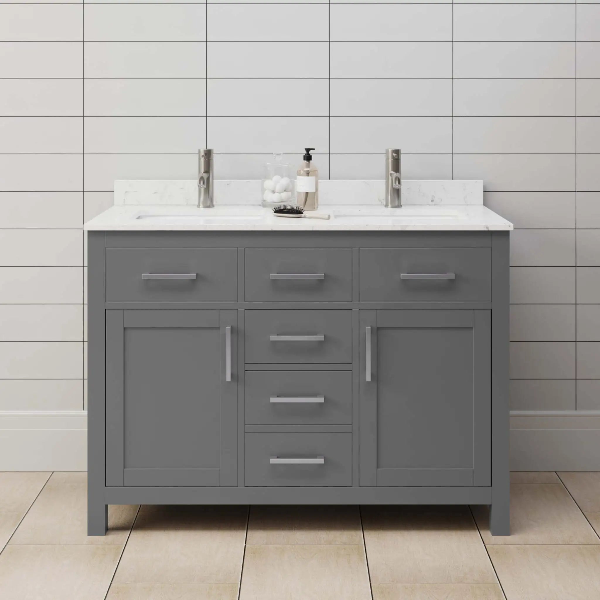 48" Beckett Double Bathroom Vanity in Dark Gray with Brushed Nickel Trim by Wyndham