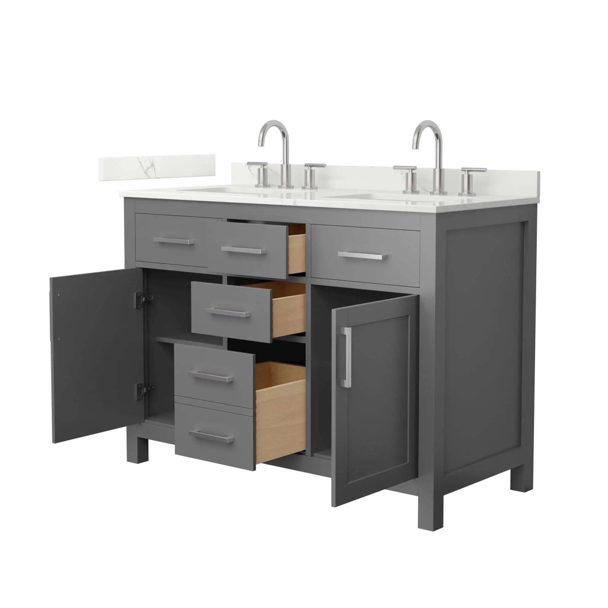 48" Beckett Double Bathroom Vanity in Dark Gray with Brushed Nickel Trim by Wyndham