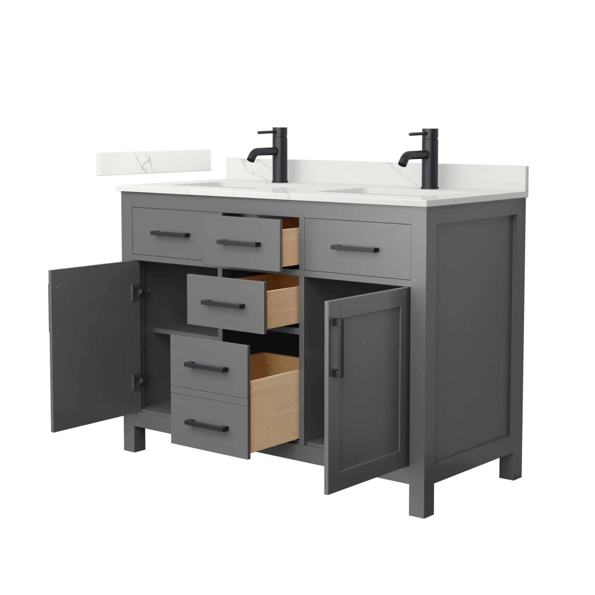 48" Beckett Double Bathroom Vanity in Dark Gray with Matte Black Trim by Wyndham