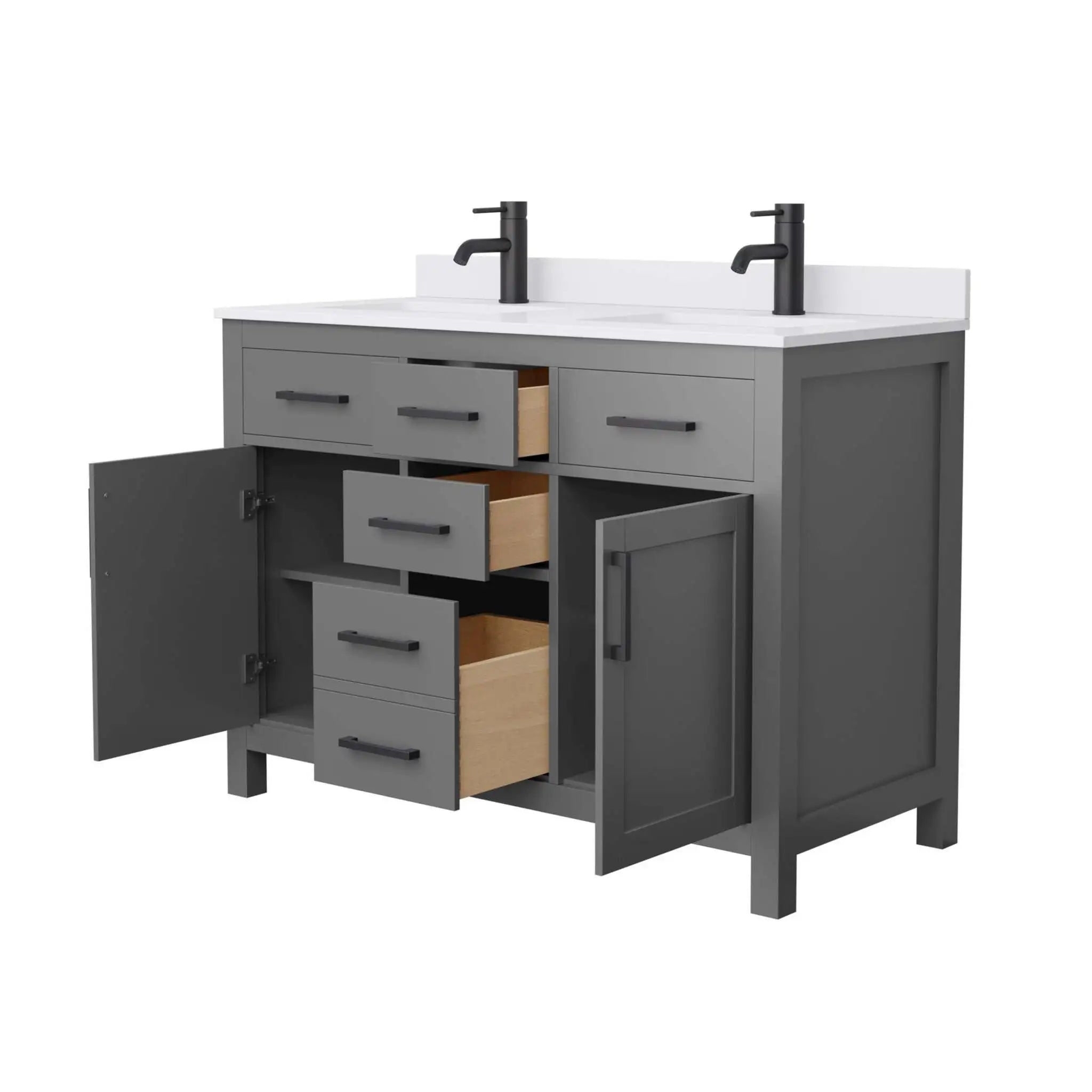 48" Beckett Double Bathroom Vanity in Dark Gray with Matte Black Trim by Wyndham