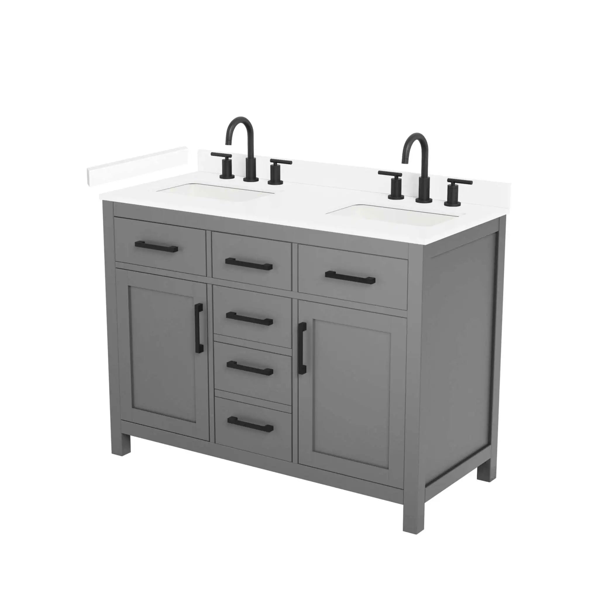 48" Beckett Double Bathroom Vanity in Dark Gray with Matte Black Trim by Wyndham