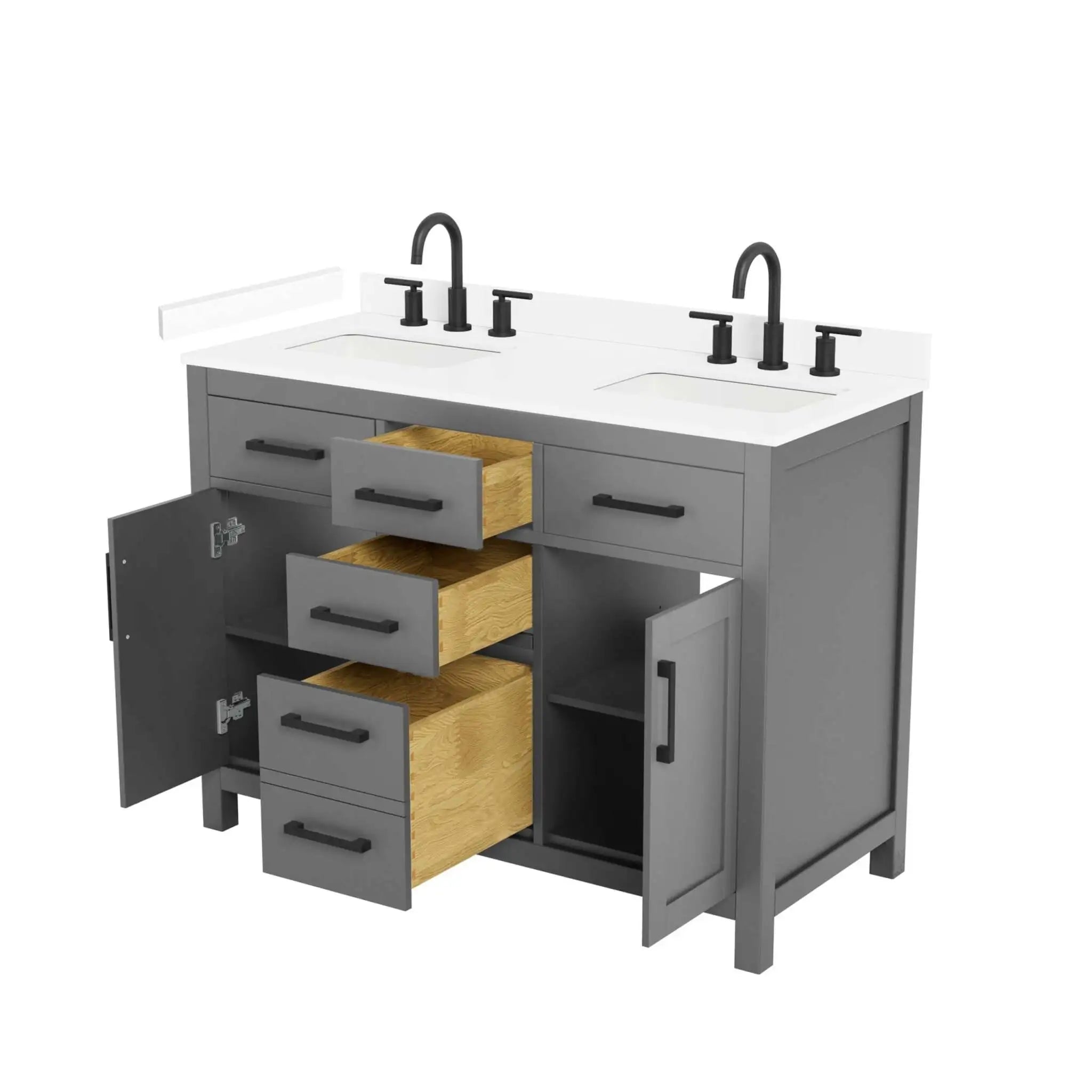 48" Beckett Double Bathroom Vanity in Dark Gray with Matte Black Trim by Wyndham