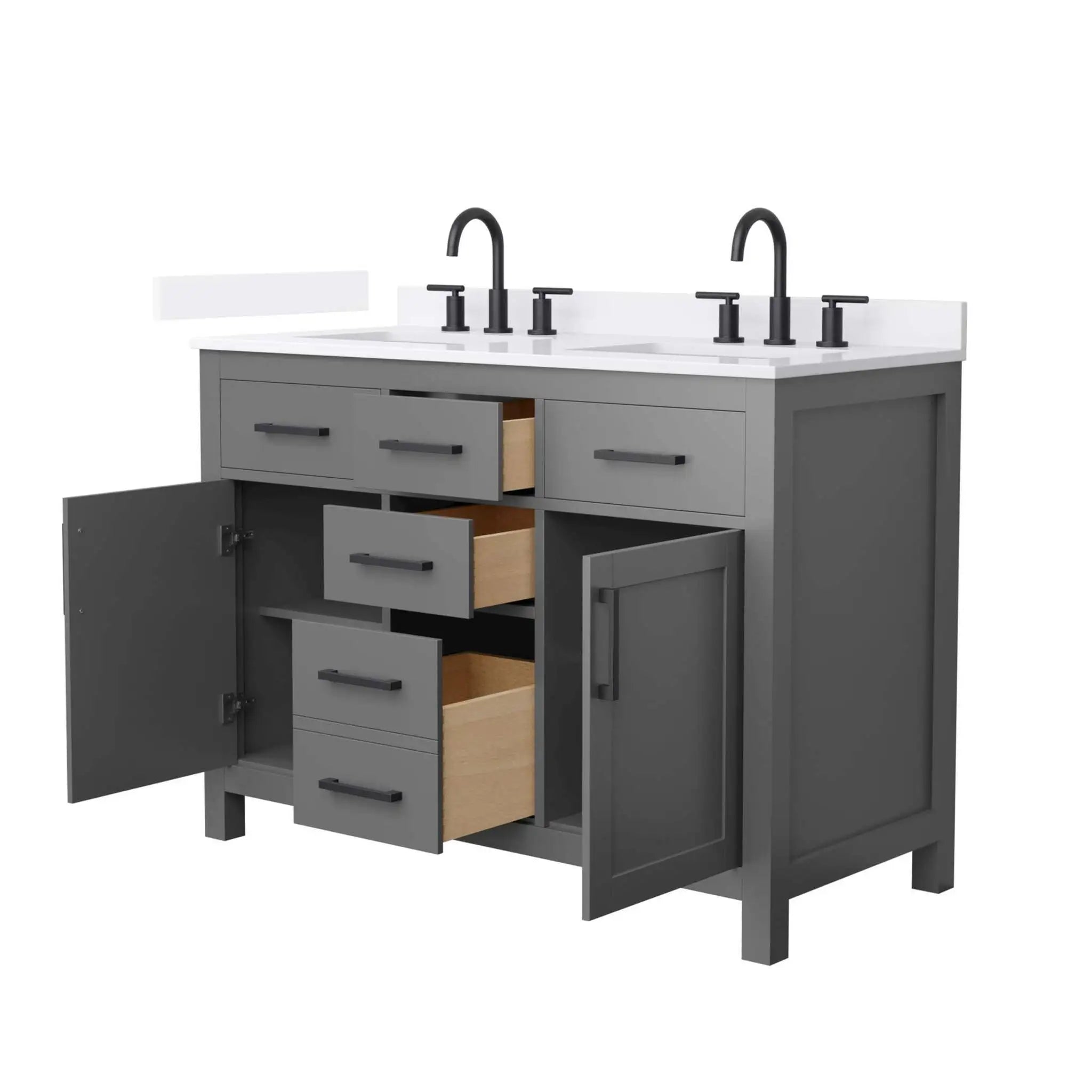 48" Beckett Double Bathroom Vanity in Dark Gray with Matte Black Trim by Wyndham