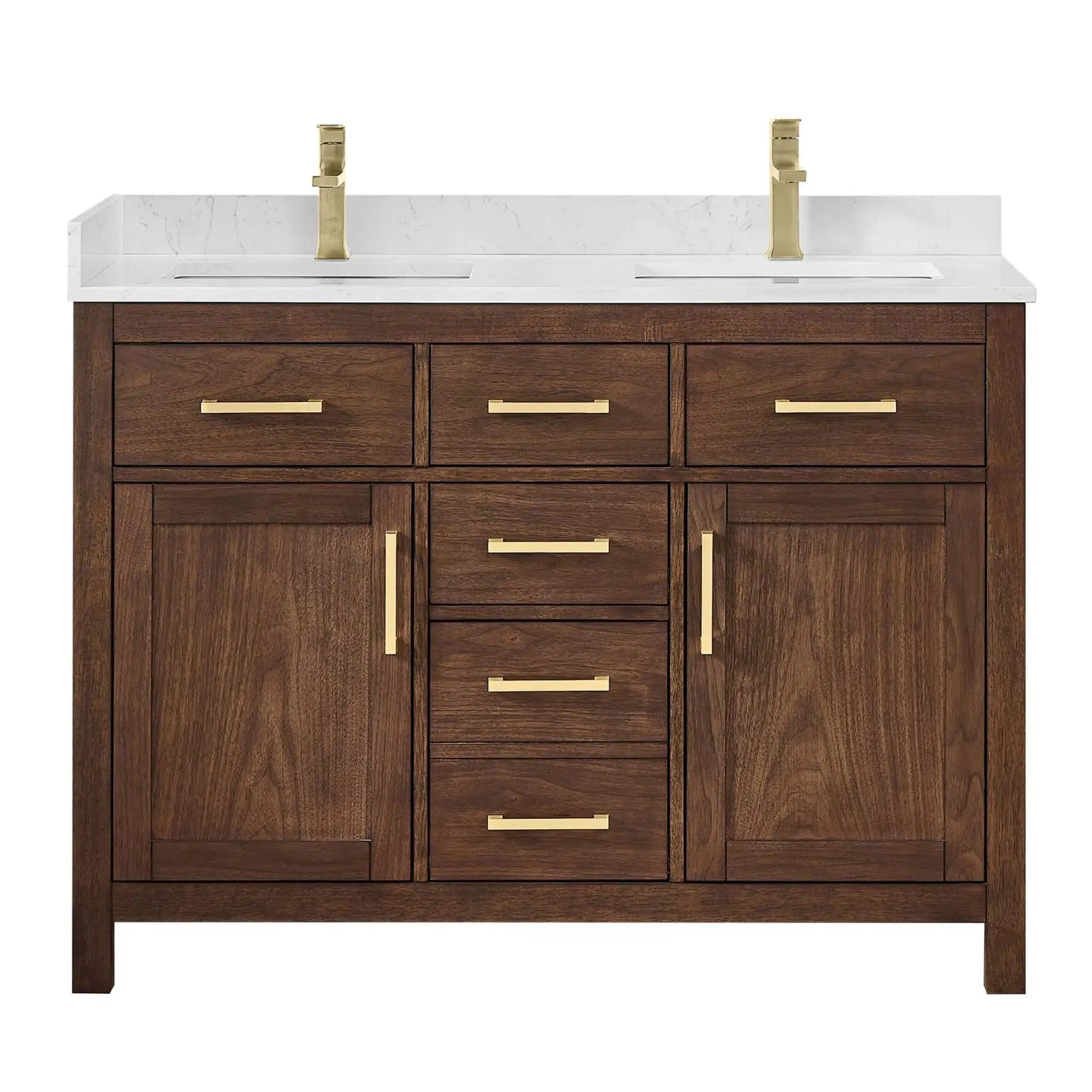 48" Beckett Double Bathroom Vanity in Dark Walnut with Brushed Gold Trim by Wyndham