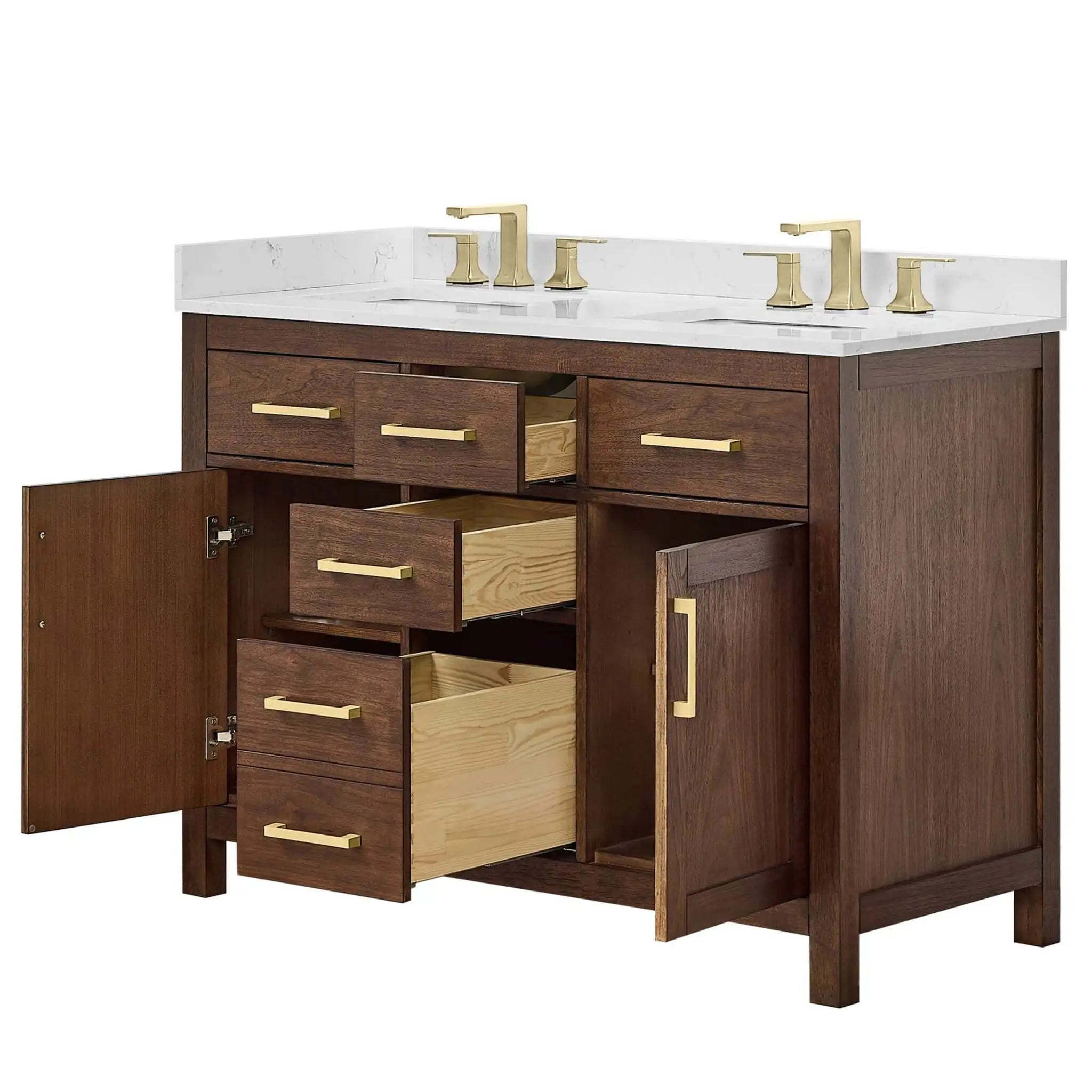 48" Beckett Double Bathroom Vanity in Dark Walnut with Brushed Gold Trim by Wyndham