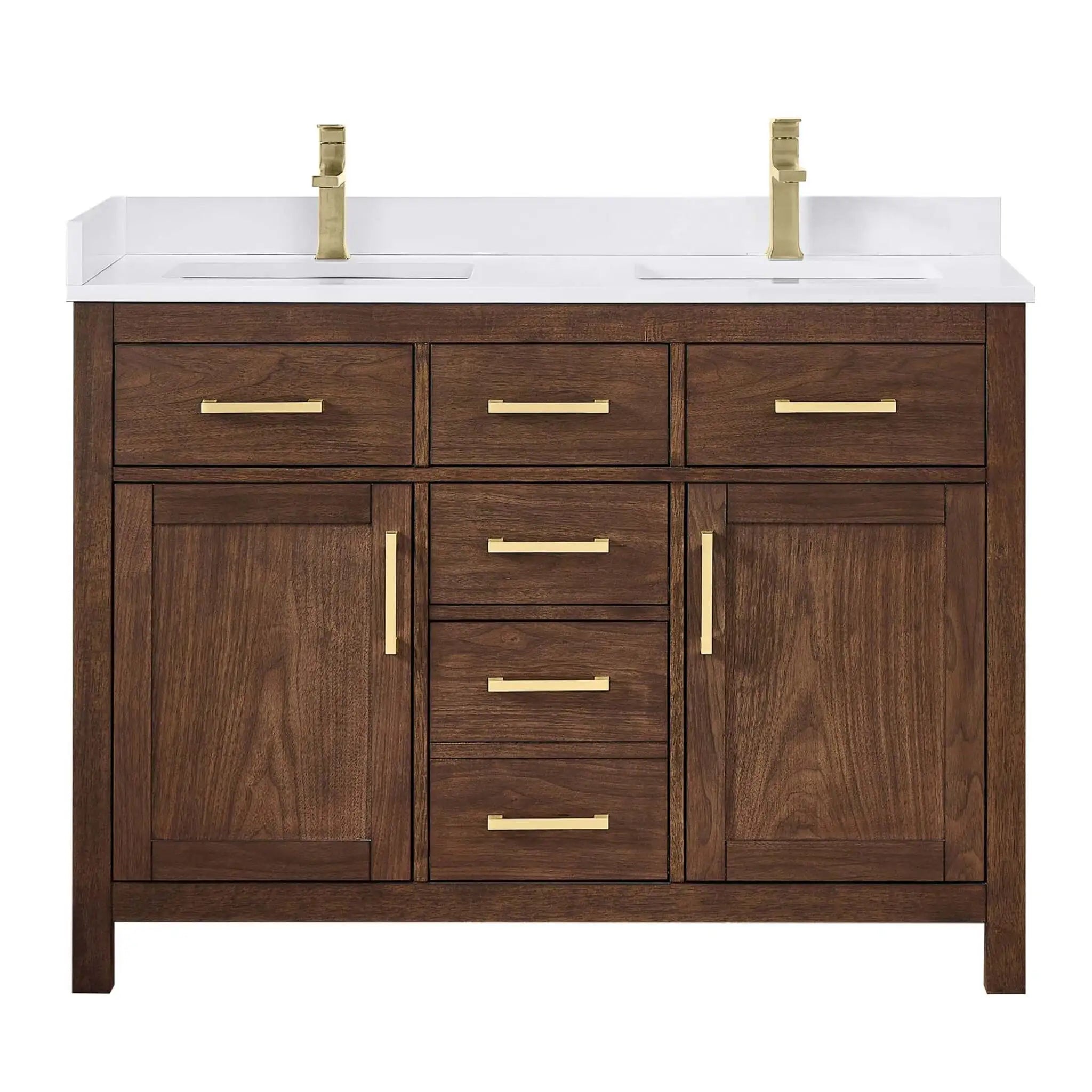48" Beckett Double Bathroom Vanity in Dark Walnut with Brushed Gold Trim by Wyndham