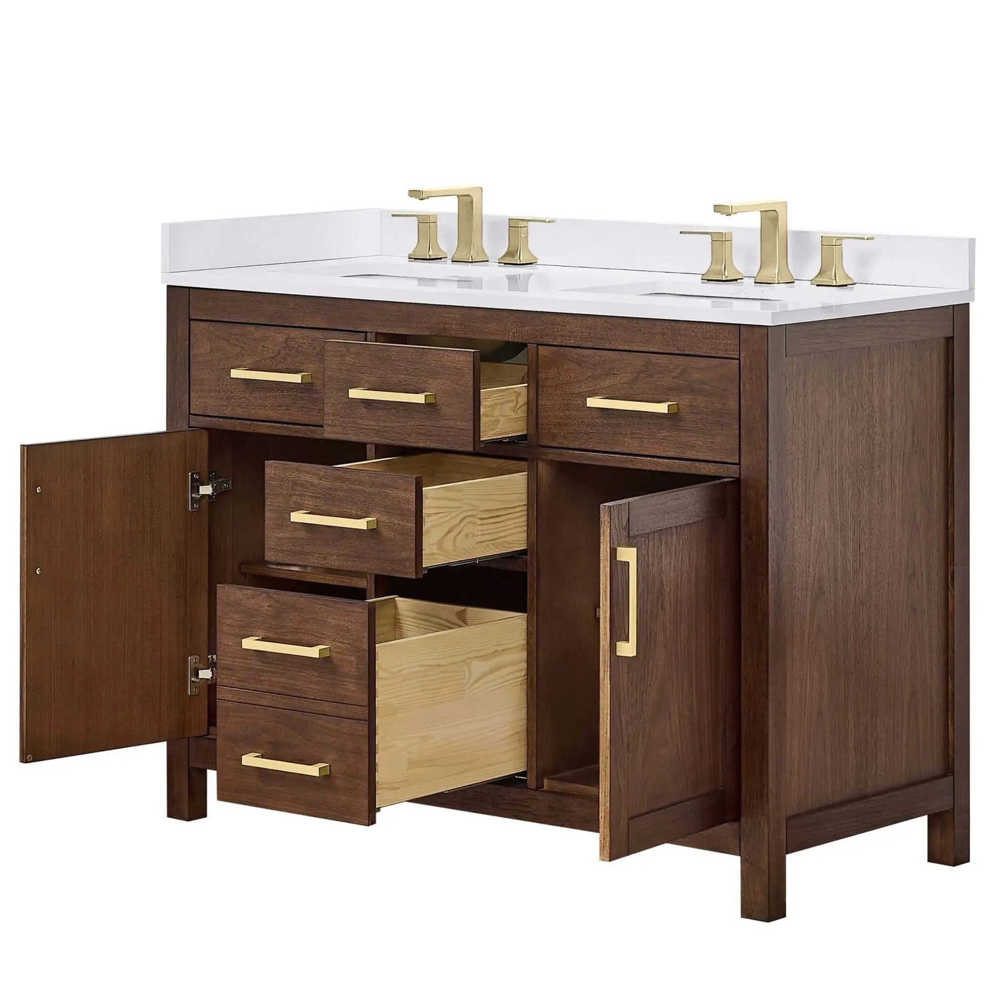 48" Beckett Double Bathroom Vanity in Dark Walnut with Brushed Gold Trim by Wyndham
