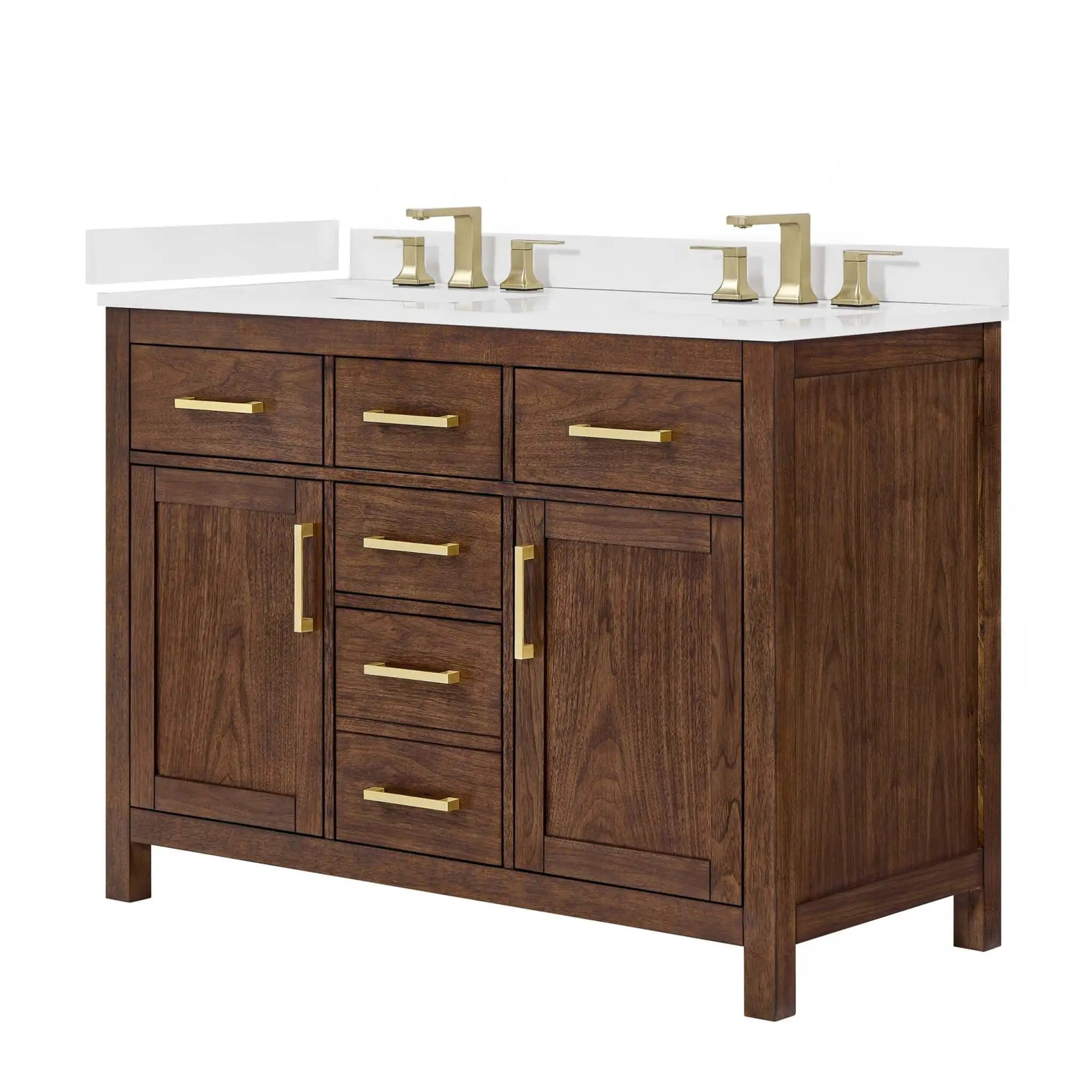 48" Beckett Double Bathroom Vanity in Dark Walnut with Brushed Gold Trim by Wyndham