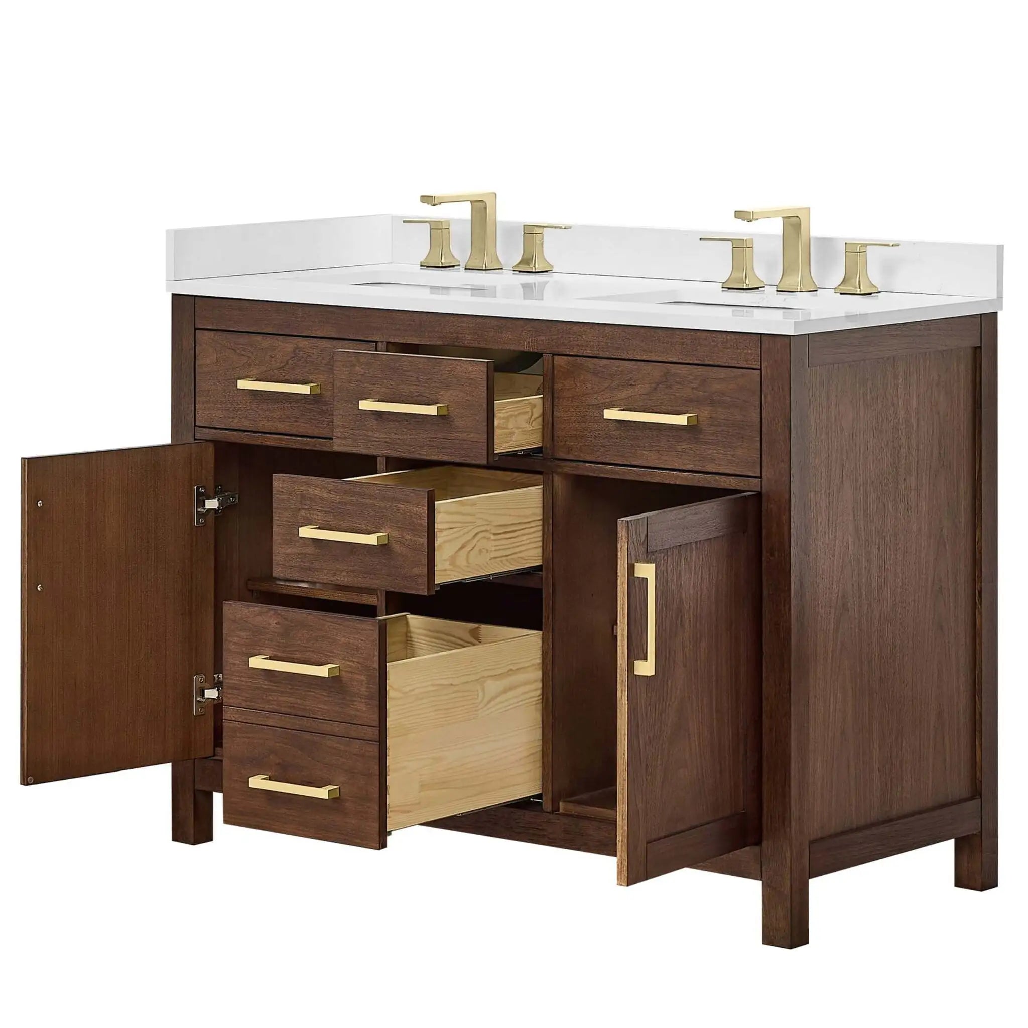 48" Beckett Double Bathroom Vanity in Dark Walnut with Brushed Gold Trim by Wyndham