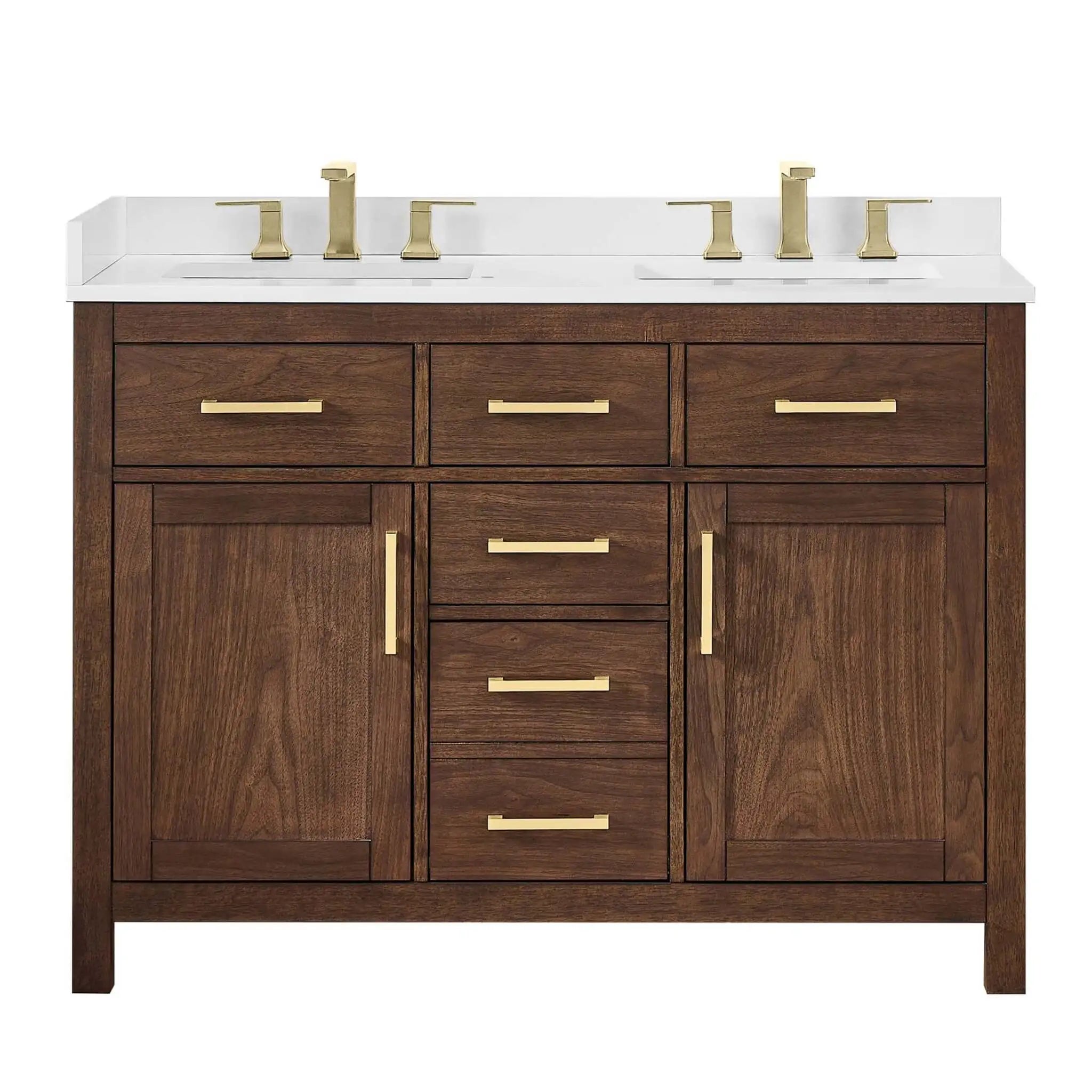48" Beckett Double Bathroom Vanity in Dark Walnut with Brushed Gold Trim by Wyndham