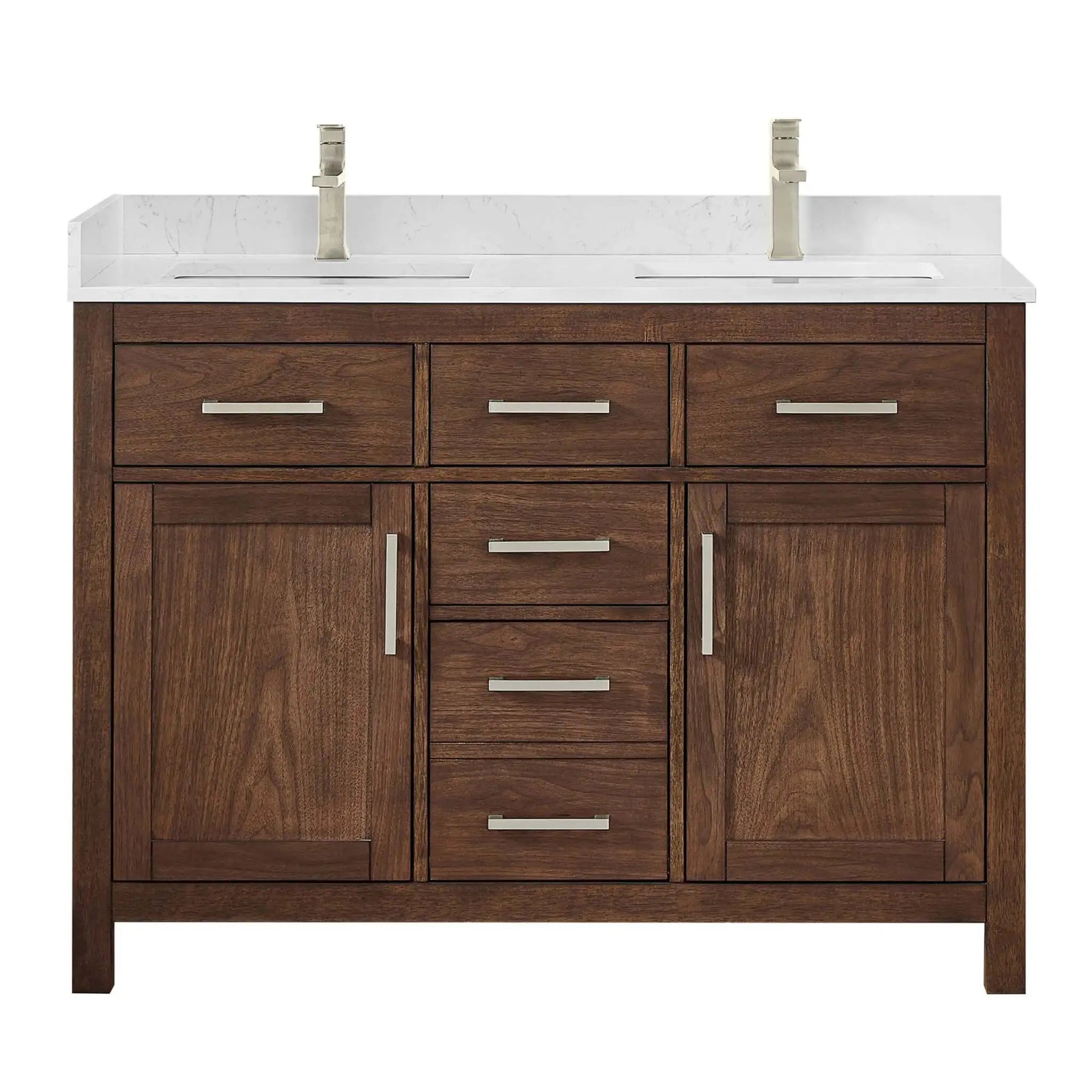 48" Beckett Double Bathroom Vanity in Dark Walnut with Brushed Nickel Trim by Wyndham
