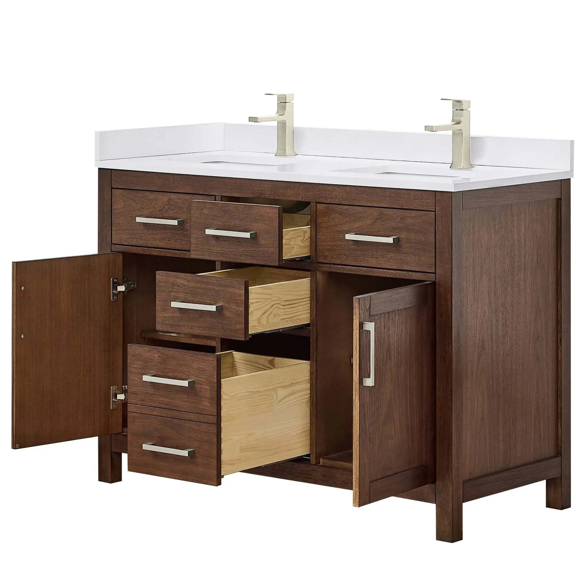 48" Beckett Double Bathroom Vanity in Dark Walnut with Brushed Nickel Trim by Wyndham