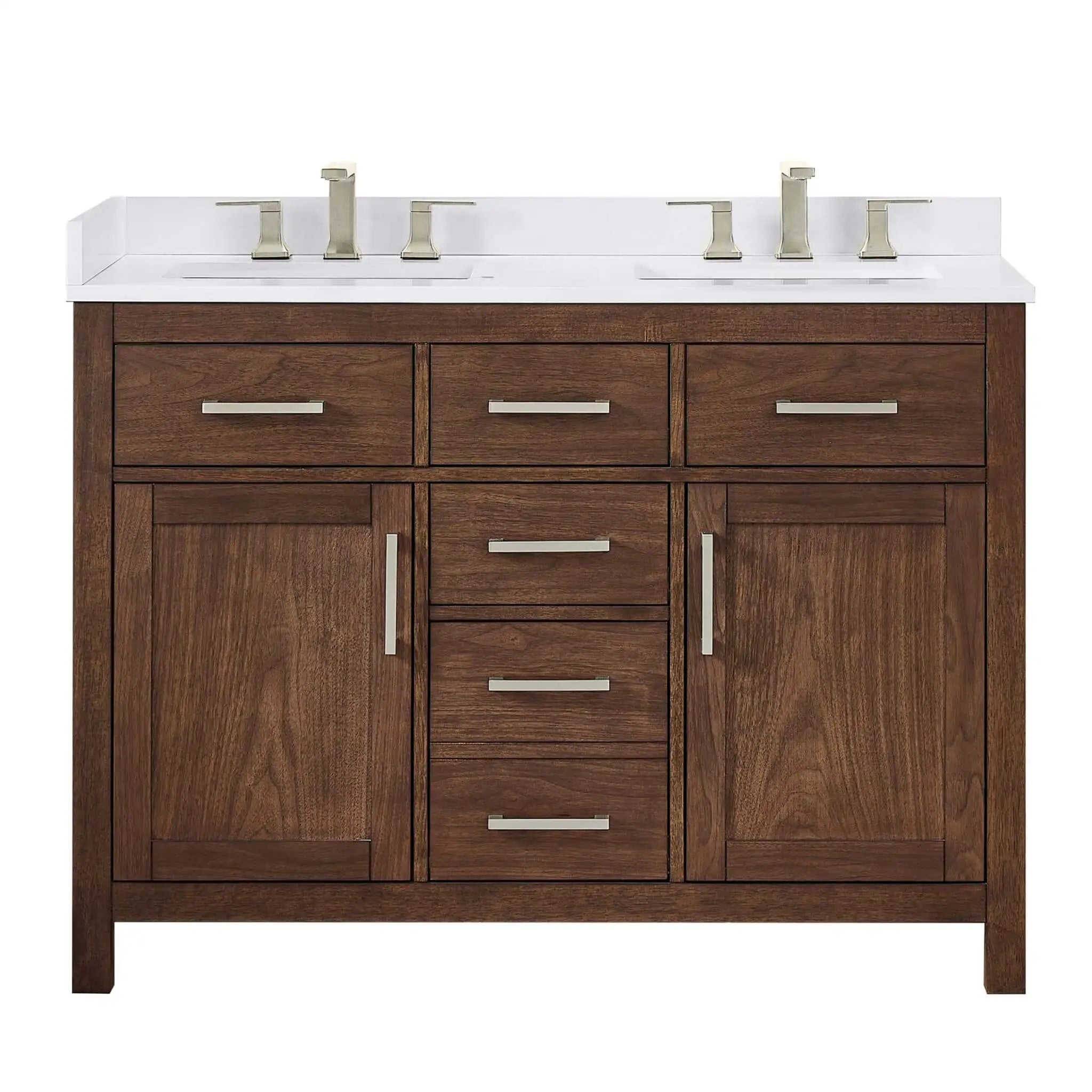 48" Beckett Double Bathroom Vanity in Dark Walnut with Brushed Nickel Trim by Wyndham