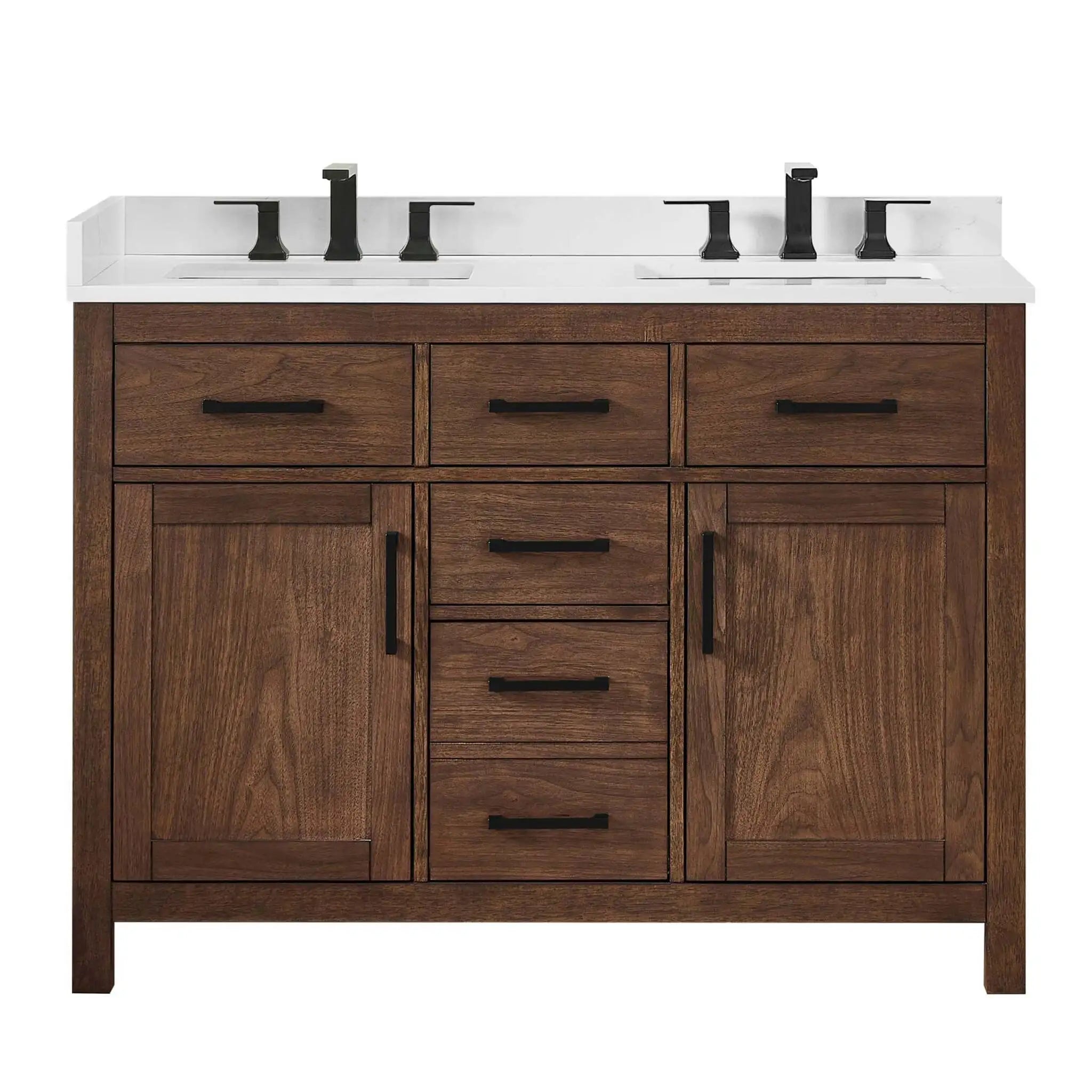 48" Beckett Double Bathroom Vanity in Dark Walnut with Matte Black Trim by Wyndham