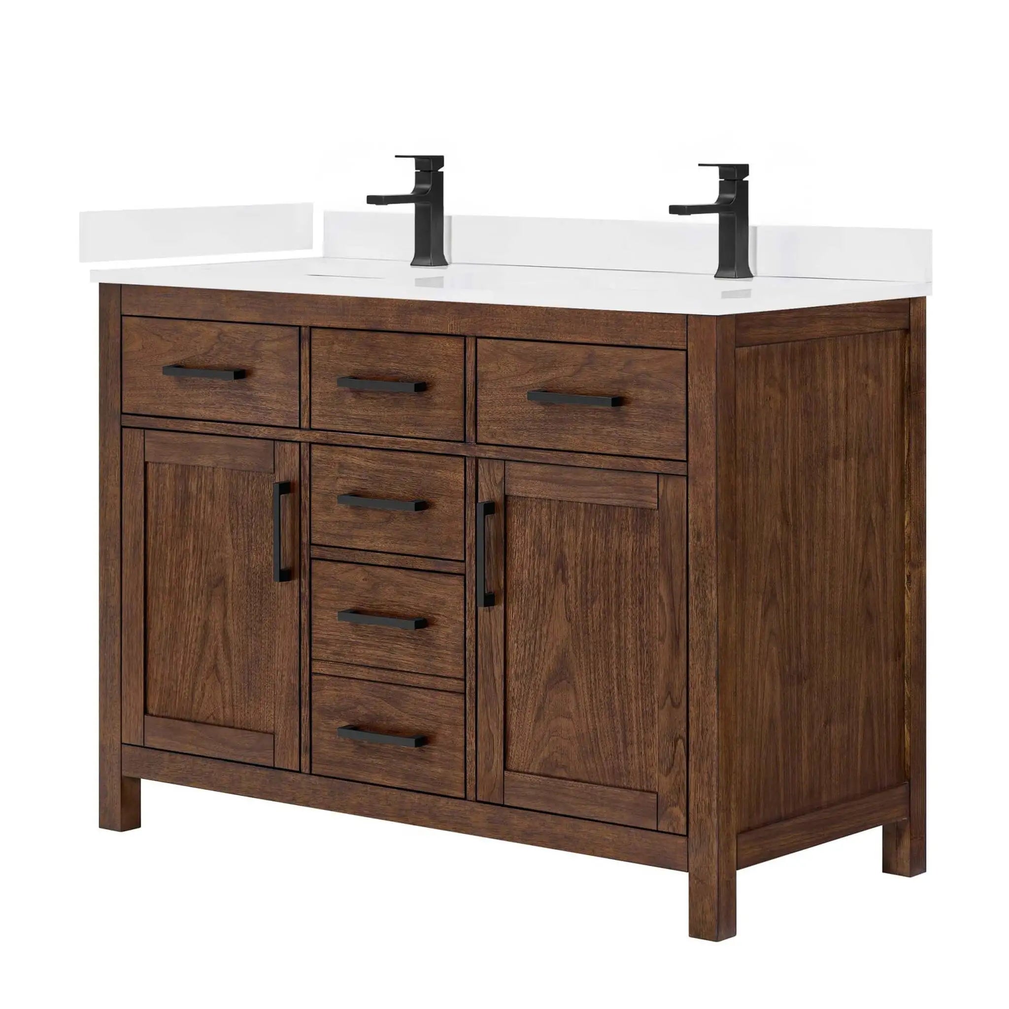 48" Beckett Double Bathroom Vanity in Dark Walnut with Matte Black Trim by Wyndham