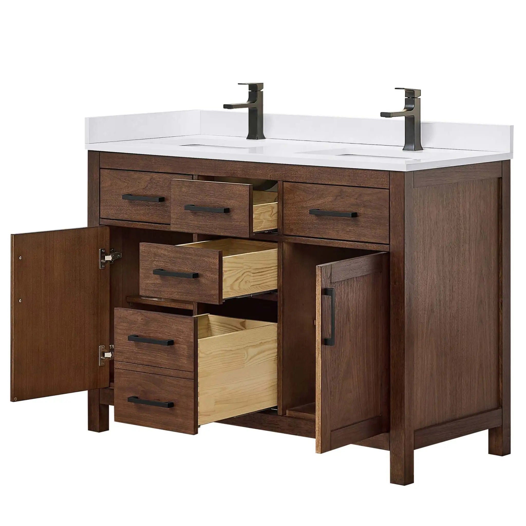 48" Beckett Double Bathroom Vanity in Dark Walnut with Matte Black Trim by Wyndham