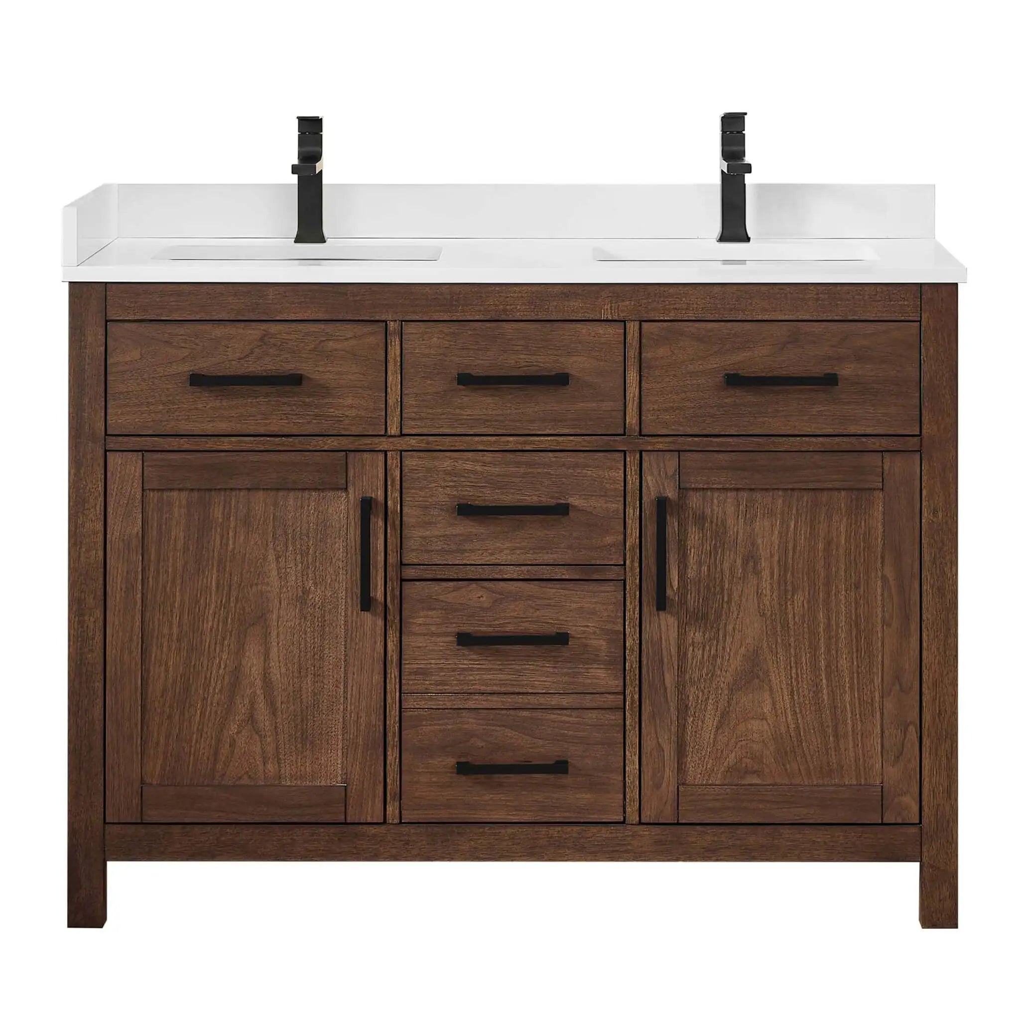 48" Beckett Double Bathroom Vanity in Dark Walnut with Matte Black Trim by Wyndham