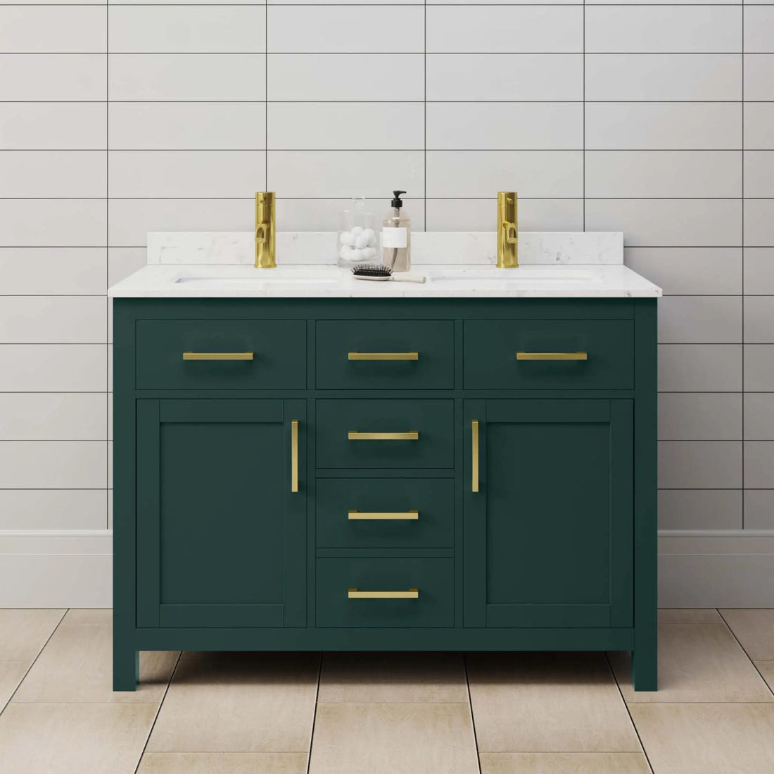 48" Beckett Double Bathroom Vanity in Green with Brushed Gold Trim by Wyndham