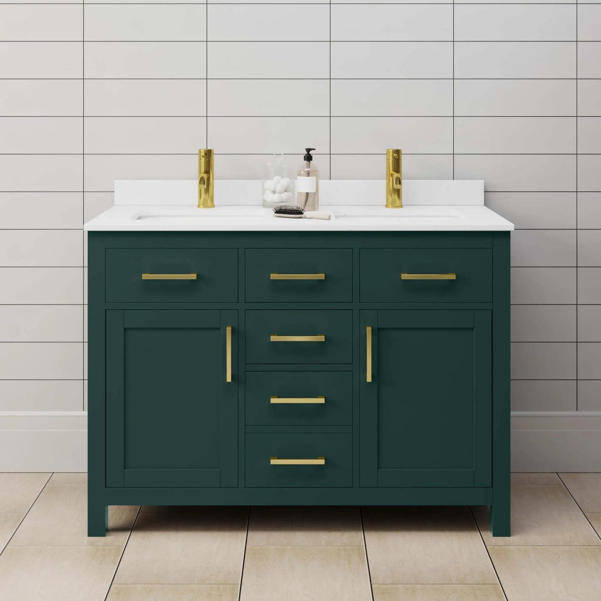 48" Beckett Double Bathroom Vanity in Green with Brushed Gold Trim by Wyndham