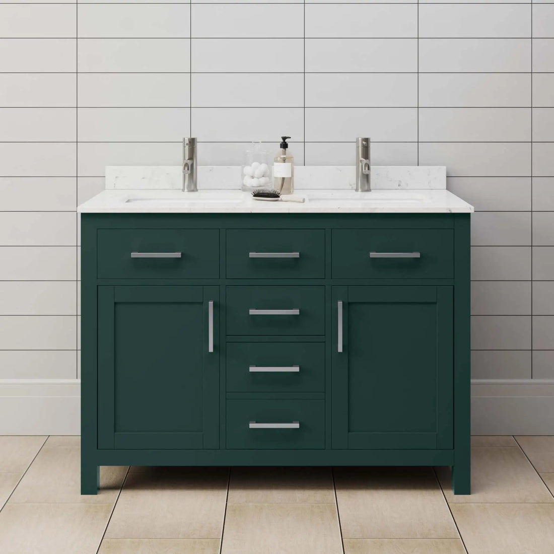 48" Beckett Double Bathroom Vanity in Green with Brushed Nickel Trim by Wyndham