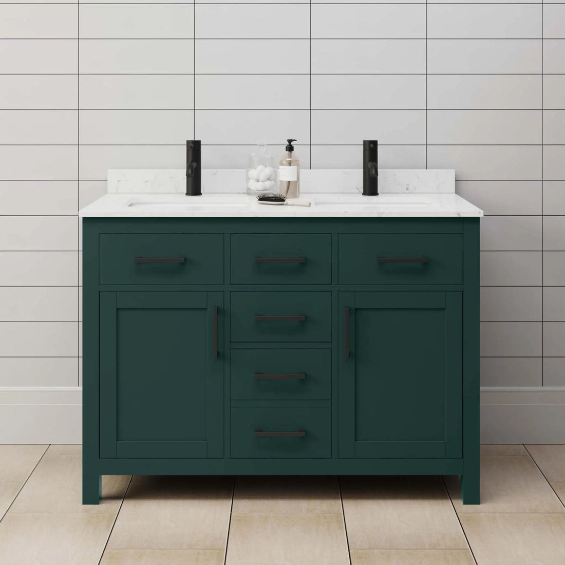 48" Beckett Double Bathroom Vanity in Green with Matte Black Trim by Wyndham