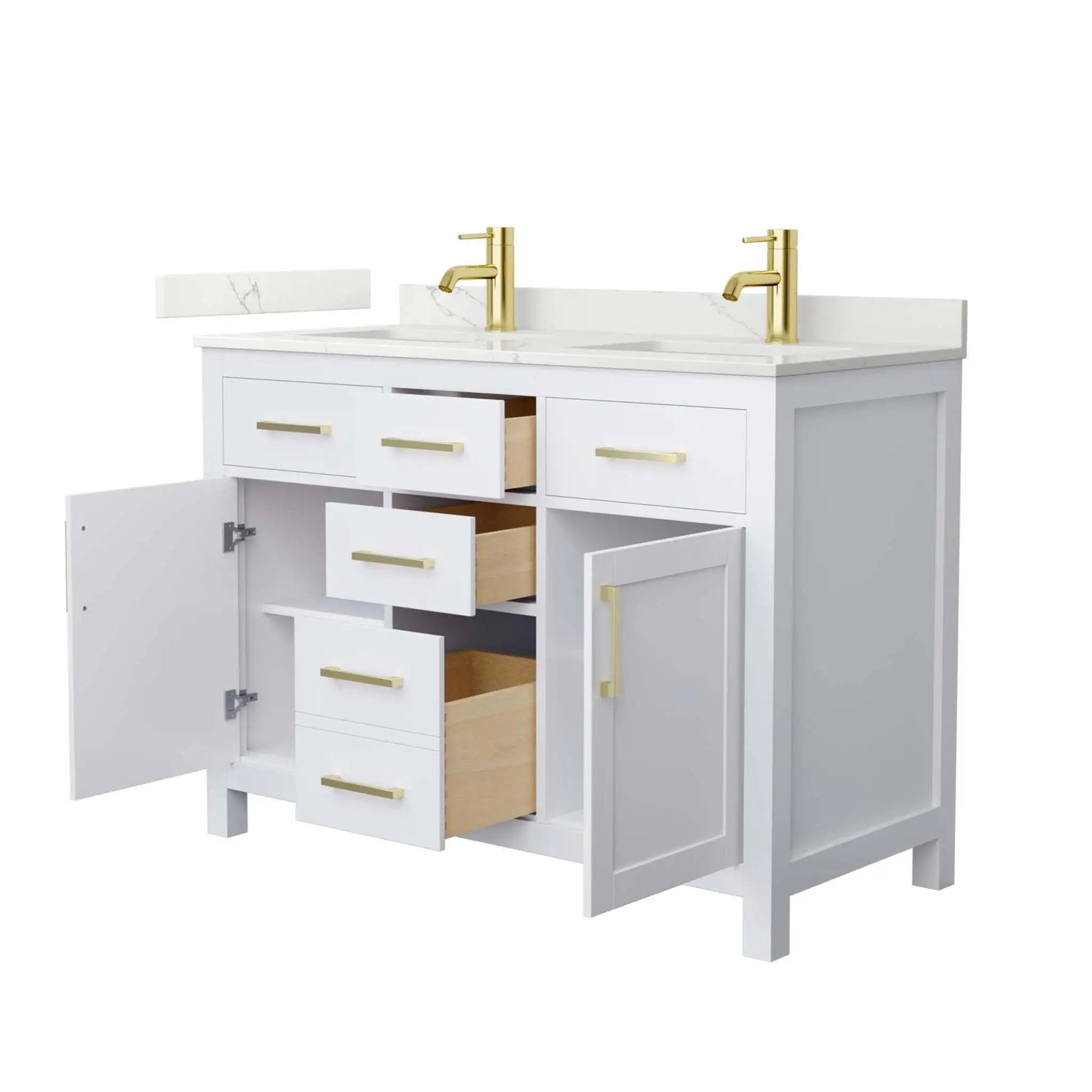 48" Beckett Double Bathroom Vanity in White with Brushed Gold Trim by Wyndham