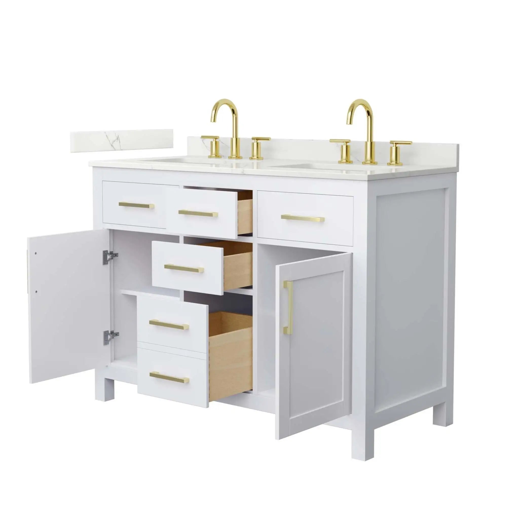 48" Beckett Double Bathroom Vanity in White with Brushed Gold Trim by Wyndham