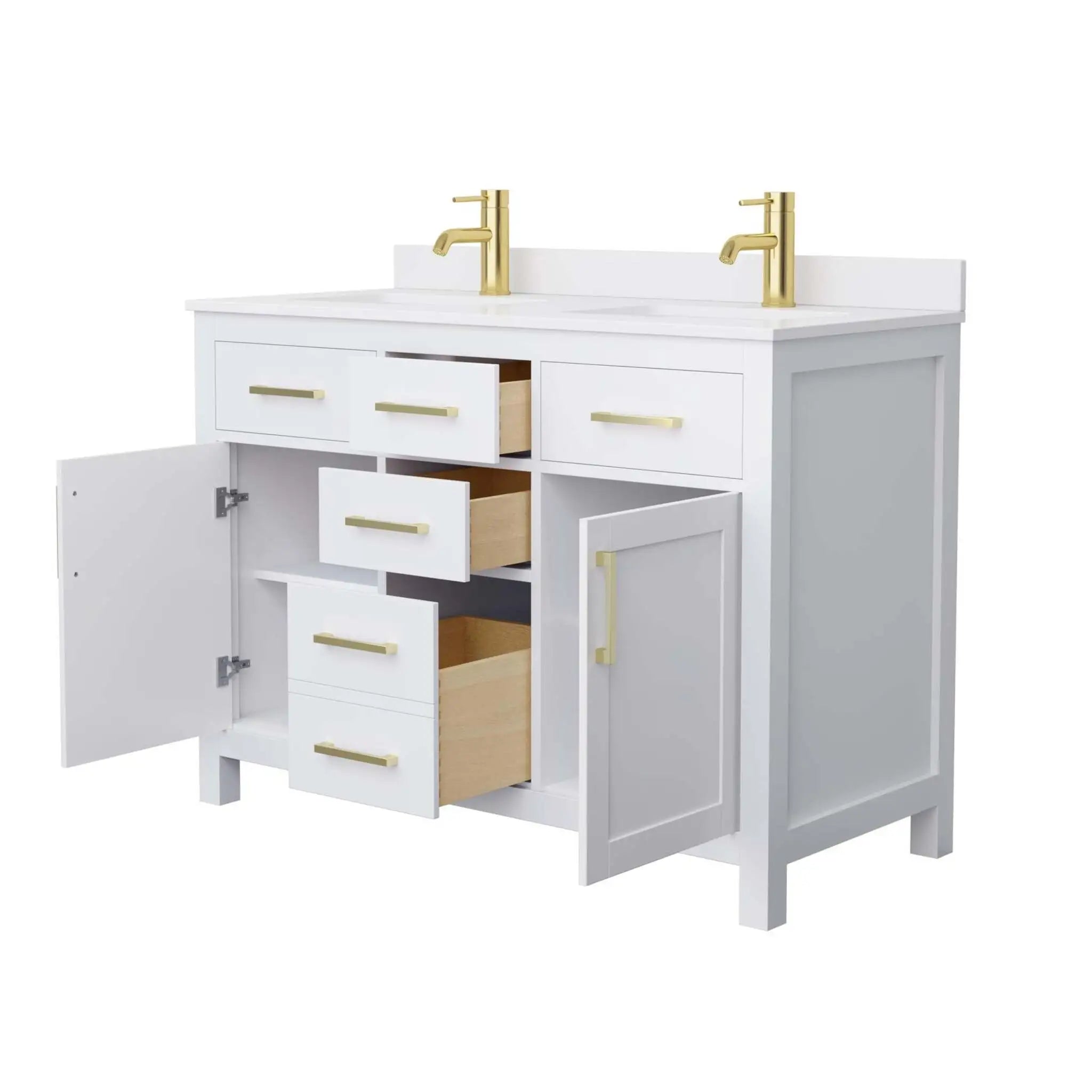 48" Beckett Double Bathroom Vanity in White with Brushed Gold Trim by Wyndham