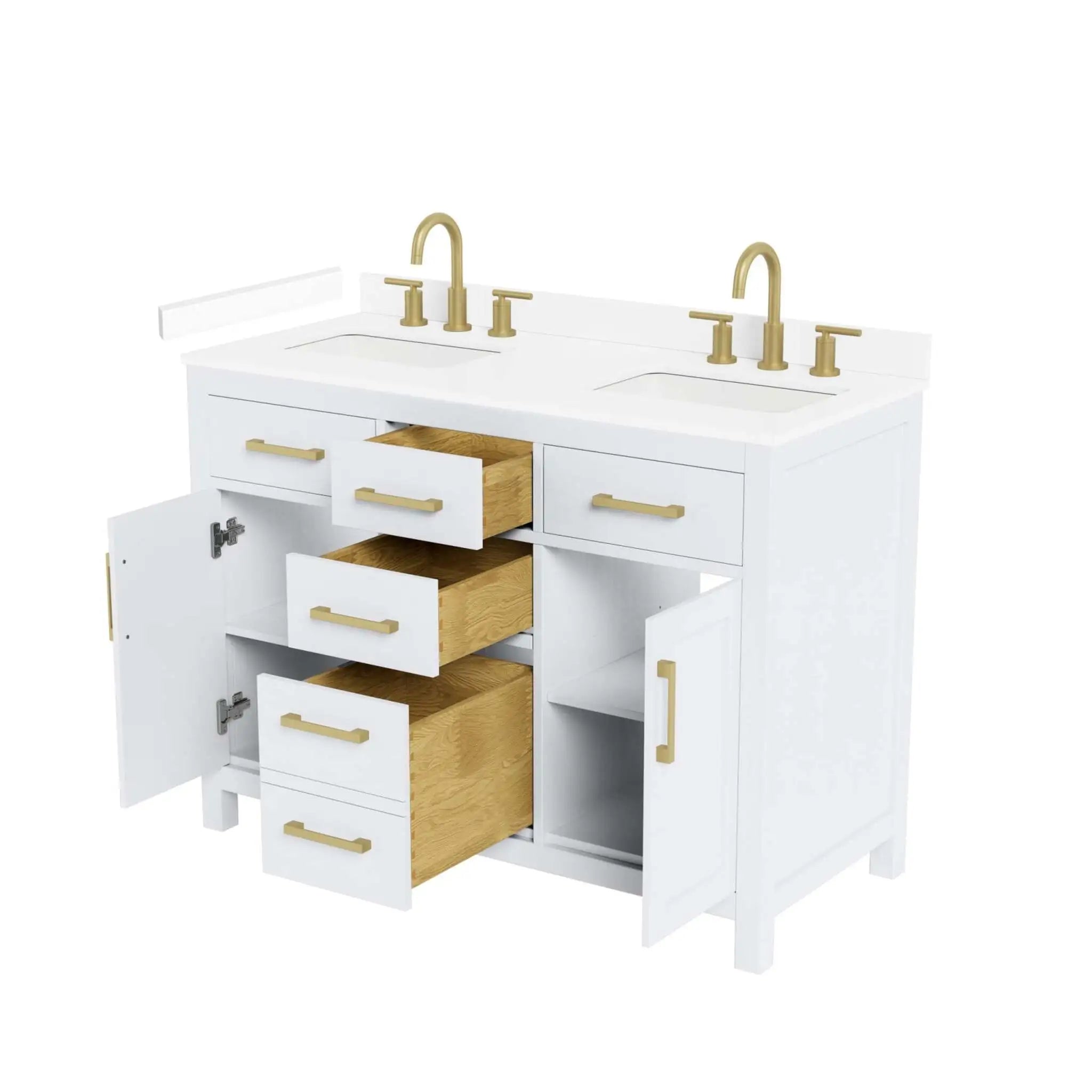 48" Beckett Double Bathroom Vanity in White with Brushed Gold Trim by Wyndham
