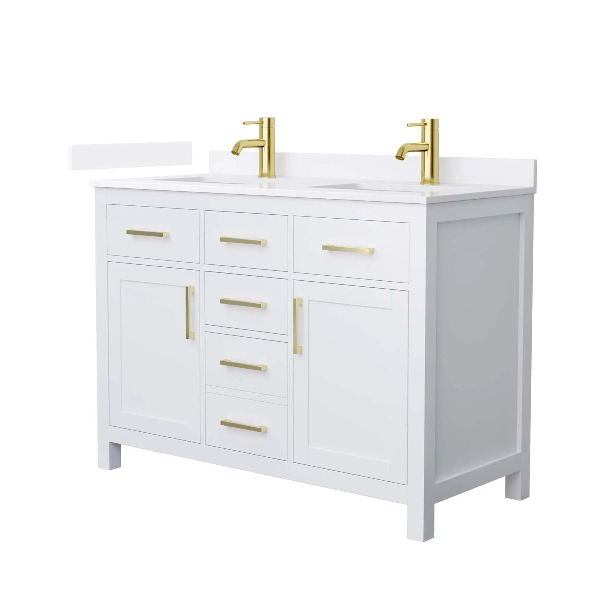 48" Beckett Double Bathroom Vanity in White with Brushed Gold Trim by Wyndham