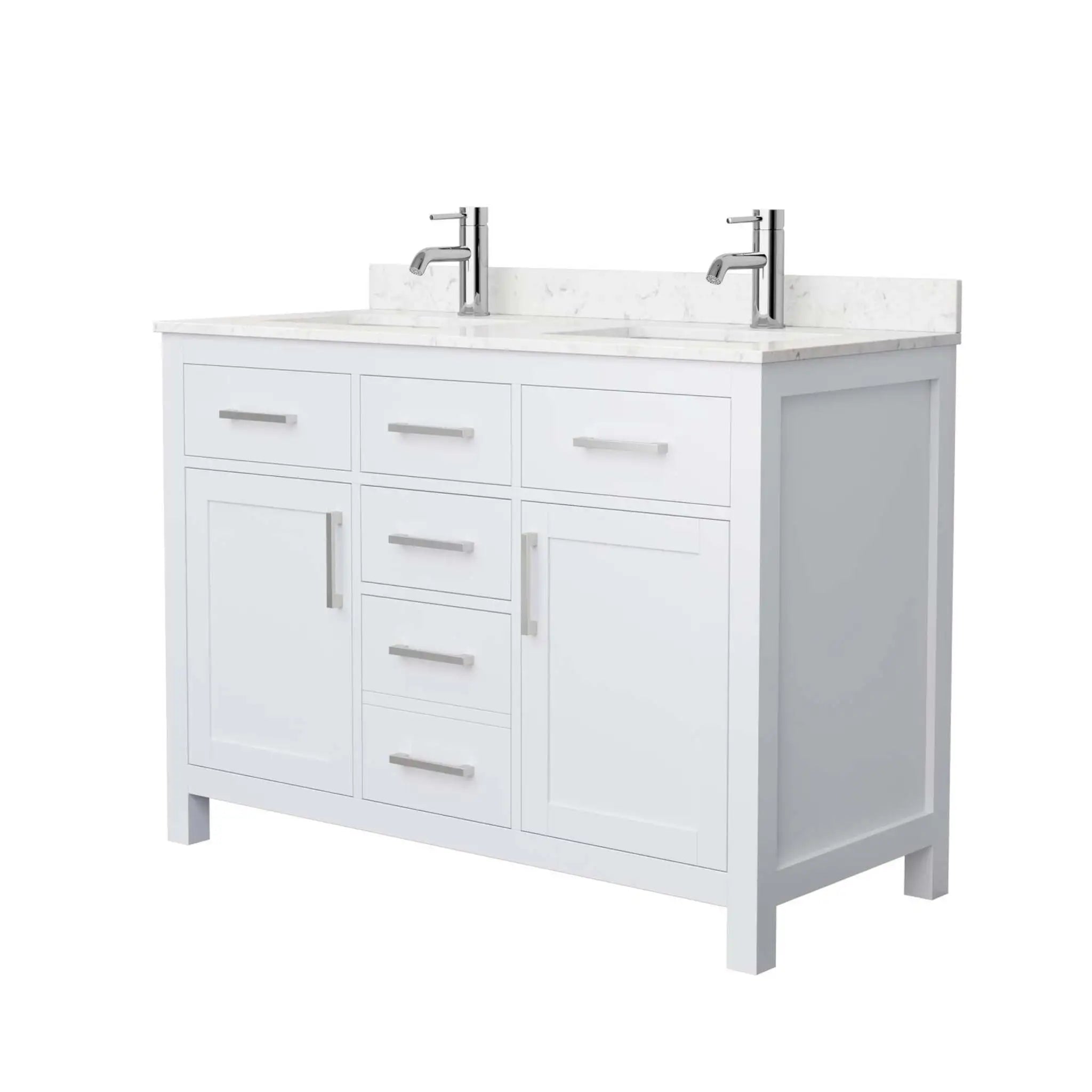 48" Beckett Double Bathroom Vanity in White with Brushed Nickel Trim by Wyndham