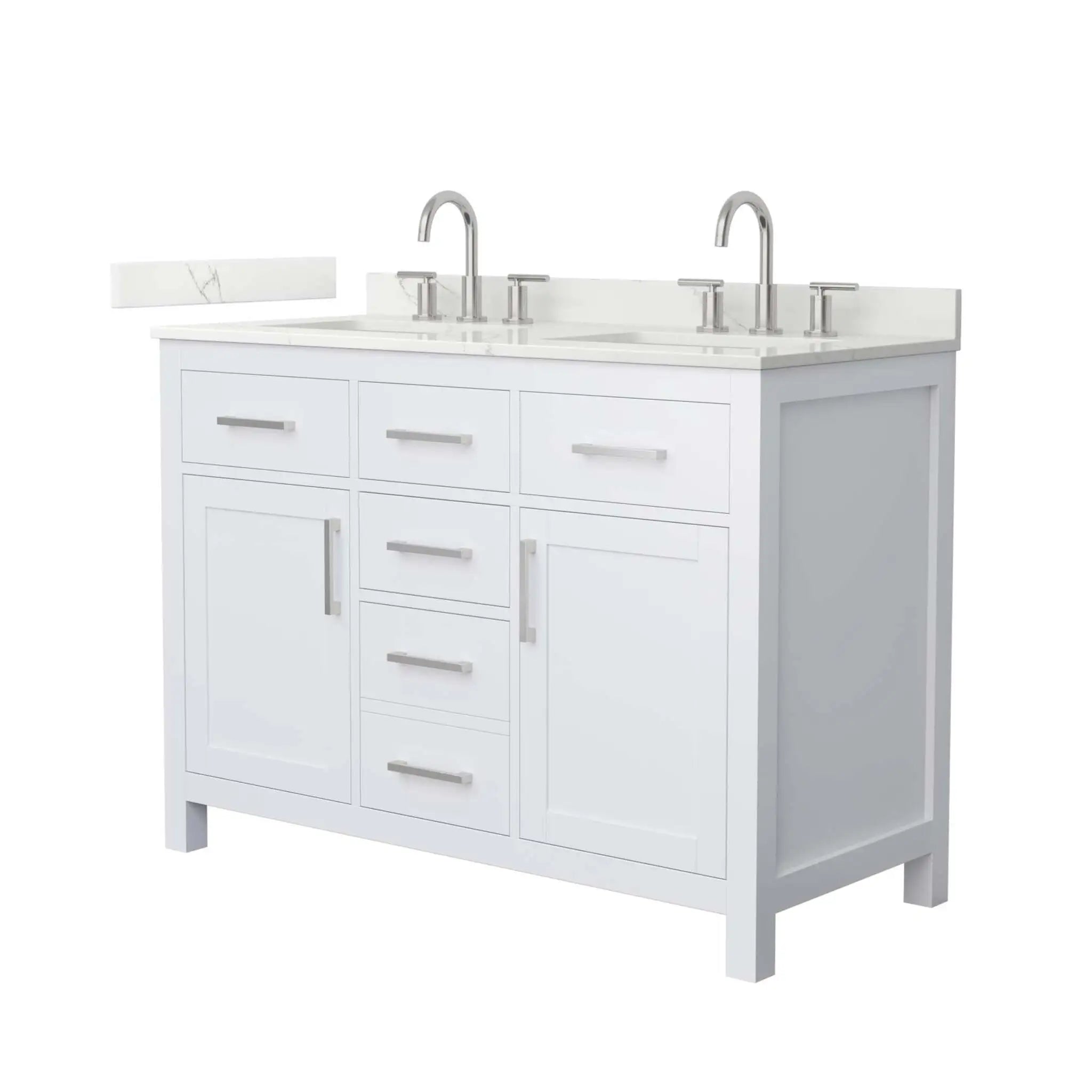 48" Beckett Double Bathroom Vanity in White with Brushed Nickel Trim by Wyndham