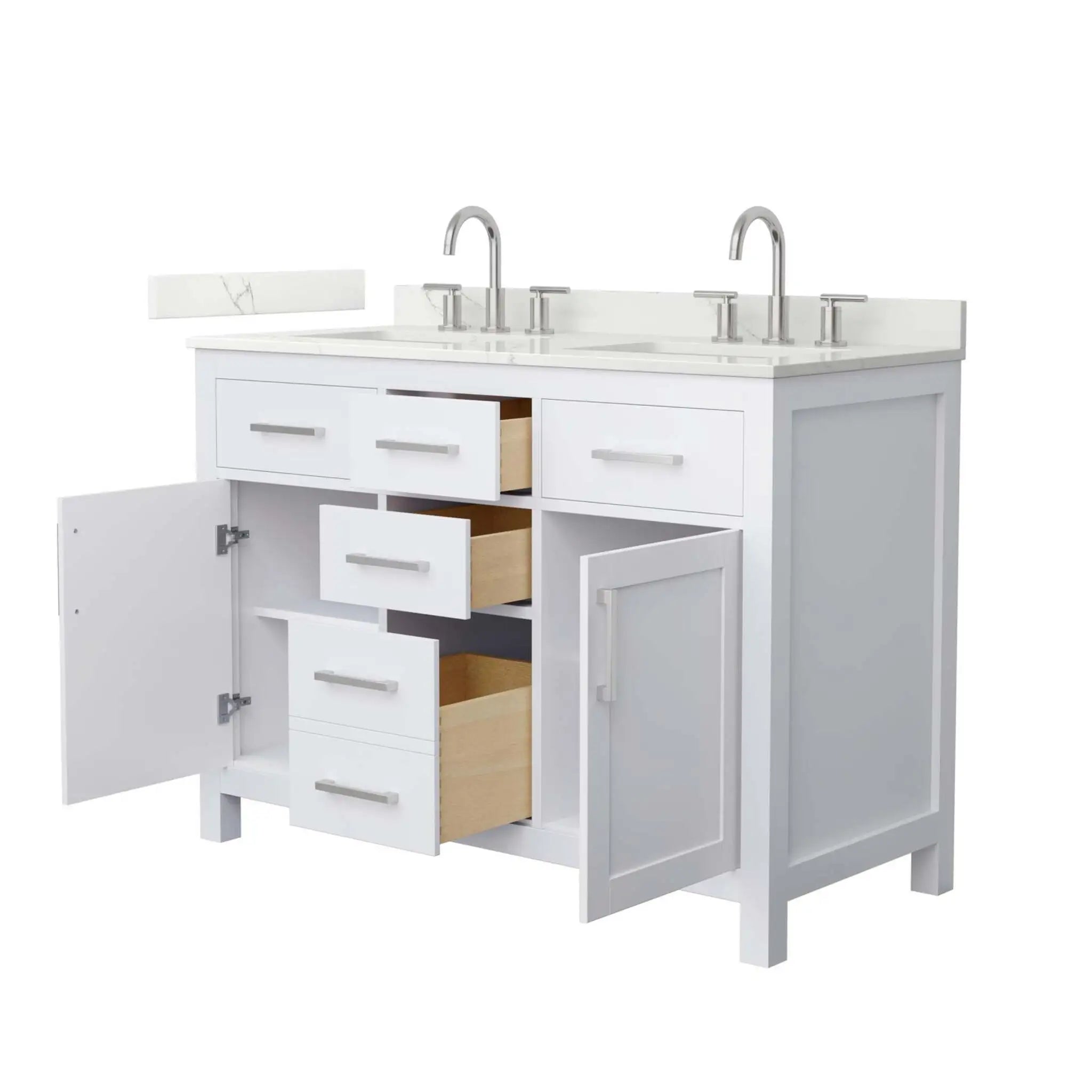 48" Beckett Double Bathroom Vanity in White with Brushed Nickel Trim by Wyndham