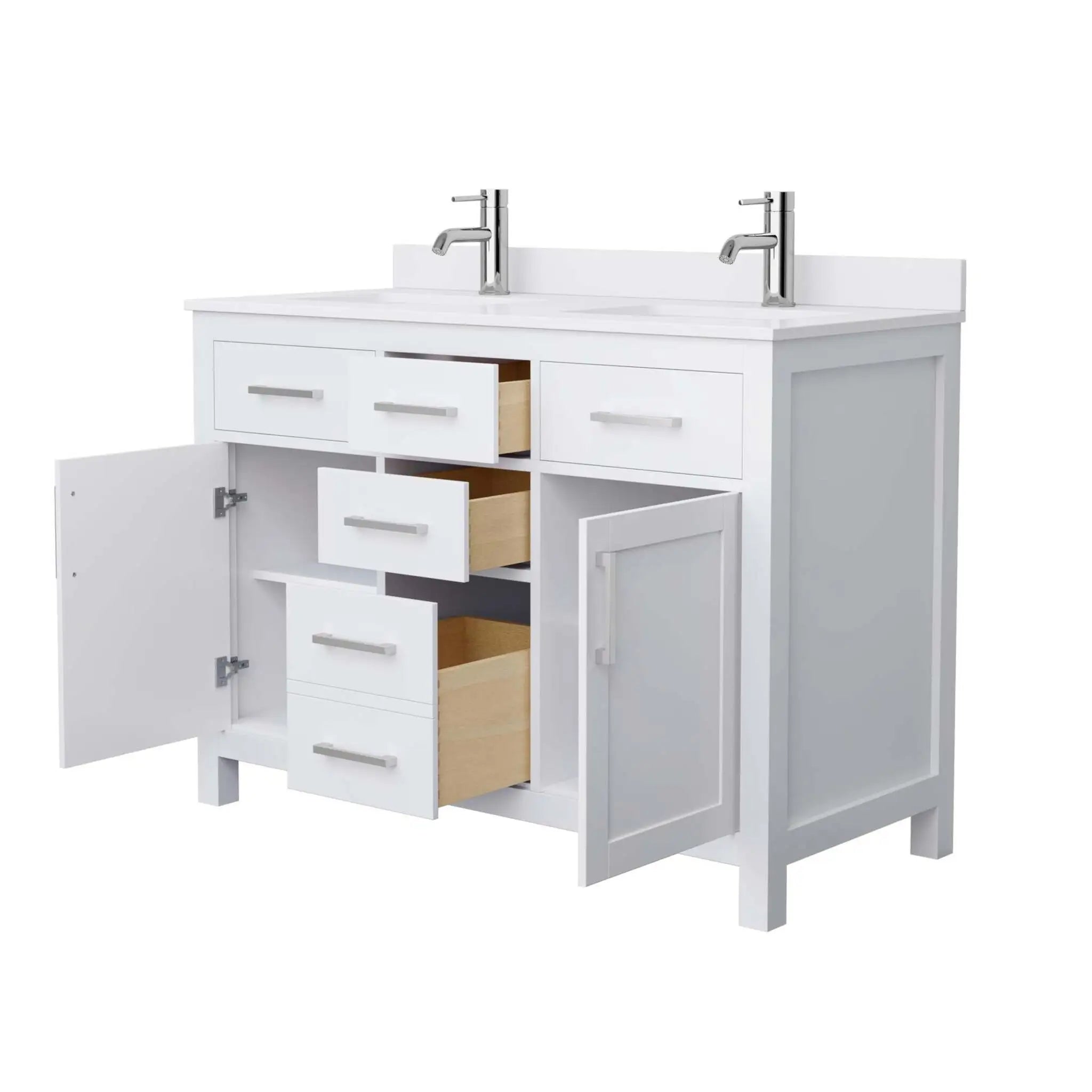 48" Beckett Double Bathroom Vanity in White with Brushed Nickel Trim by Wyndham