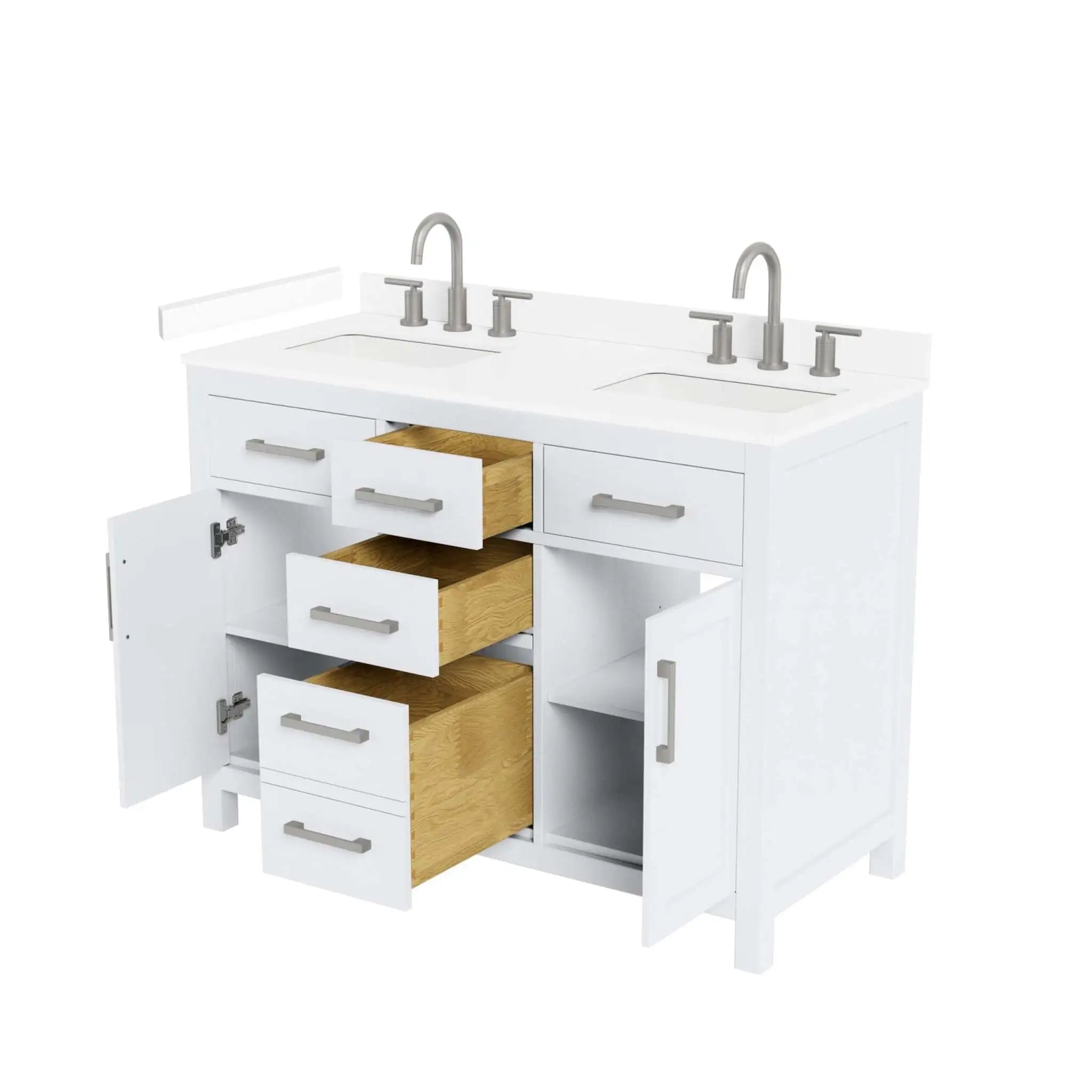48" Beckett Double Bathroom Vanity in White with Brushed Nickel Trim by Wyndham