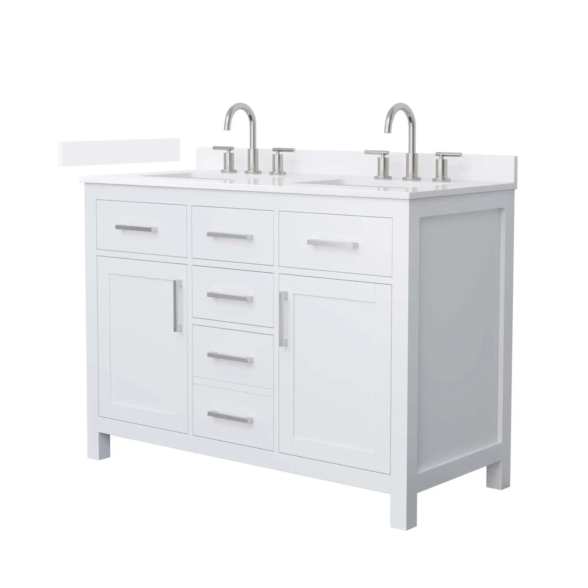 48" Beckett Double Bathroom Vanity in White with Brushed Nickel Trim by Wyndham