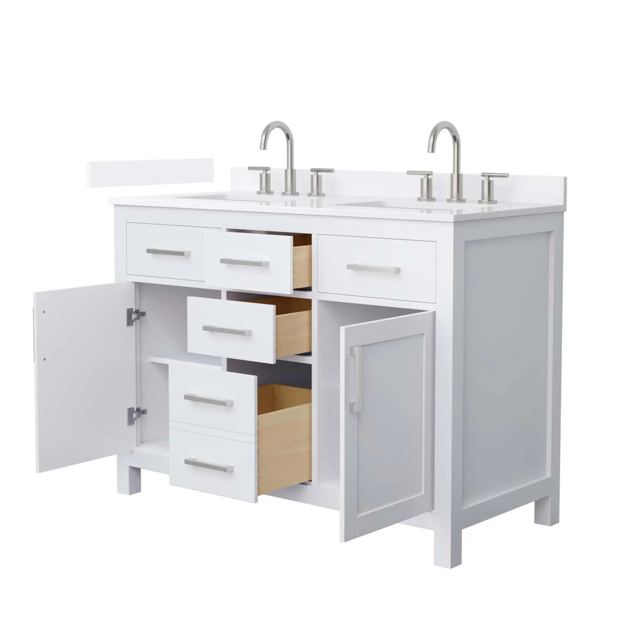 48" Beckett Double Bathroom Vanity in White with Brushed Nickel Trim by Wyndham
