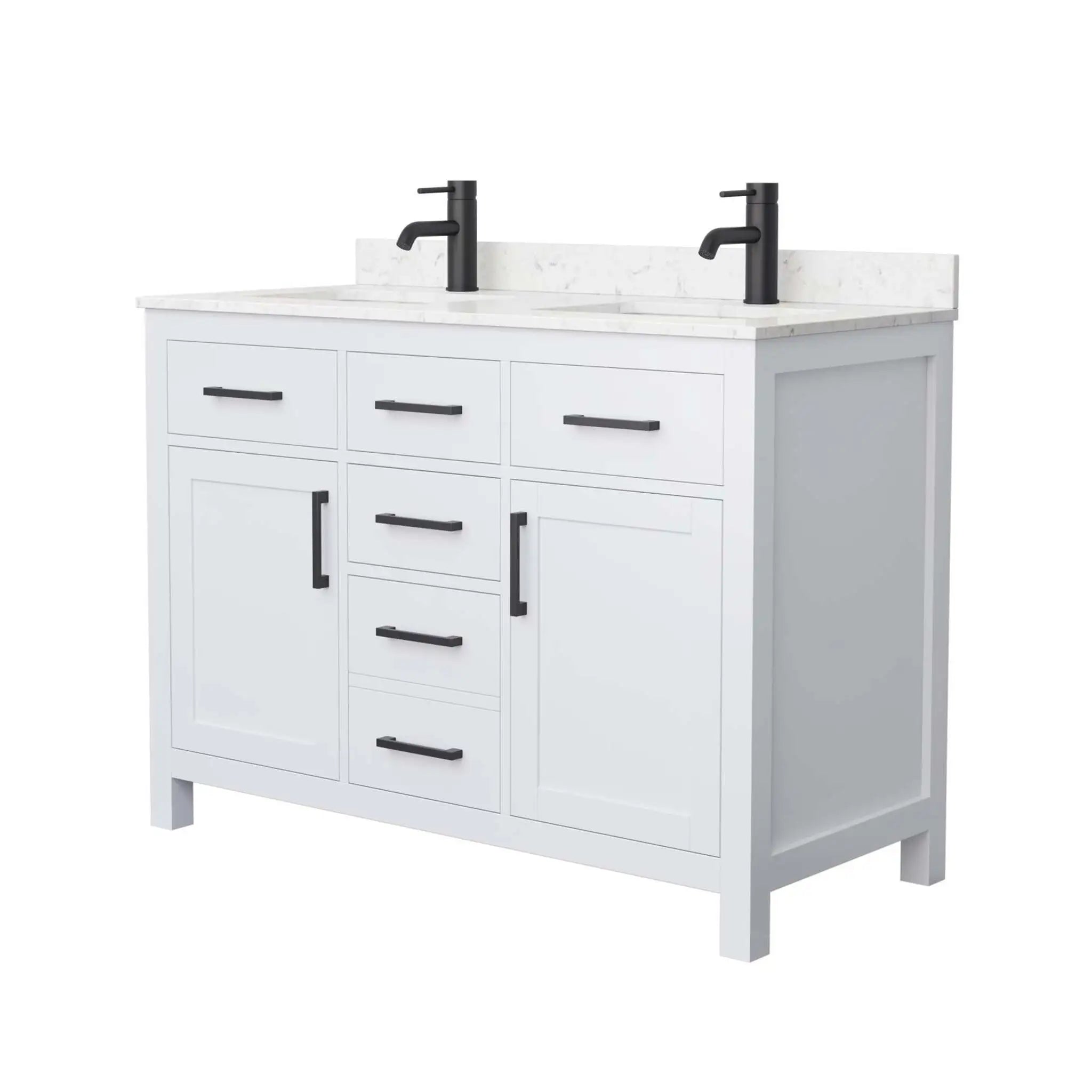 48" Beckett Double Bathroom Vanity in White with Matte Black Trim by Wyndham