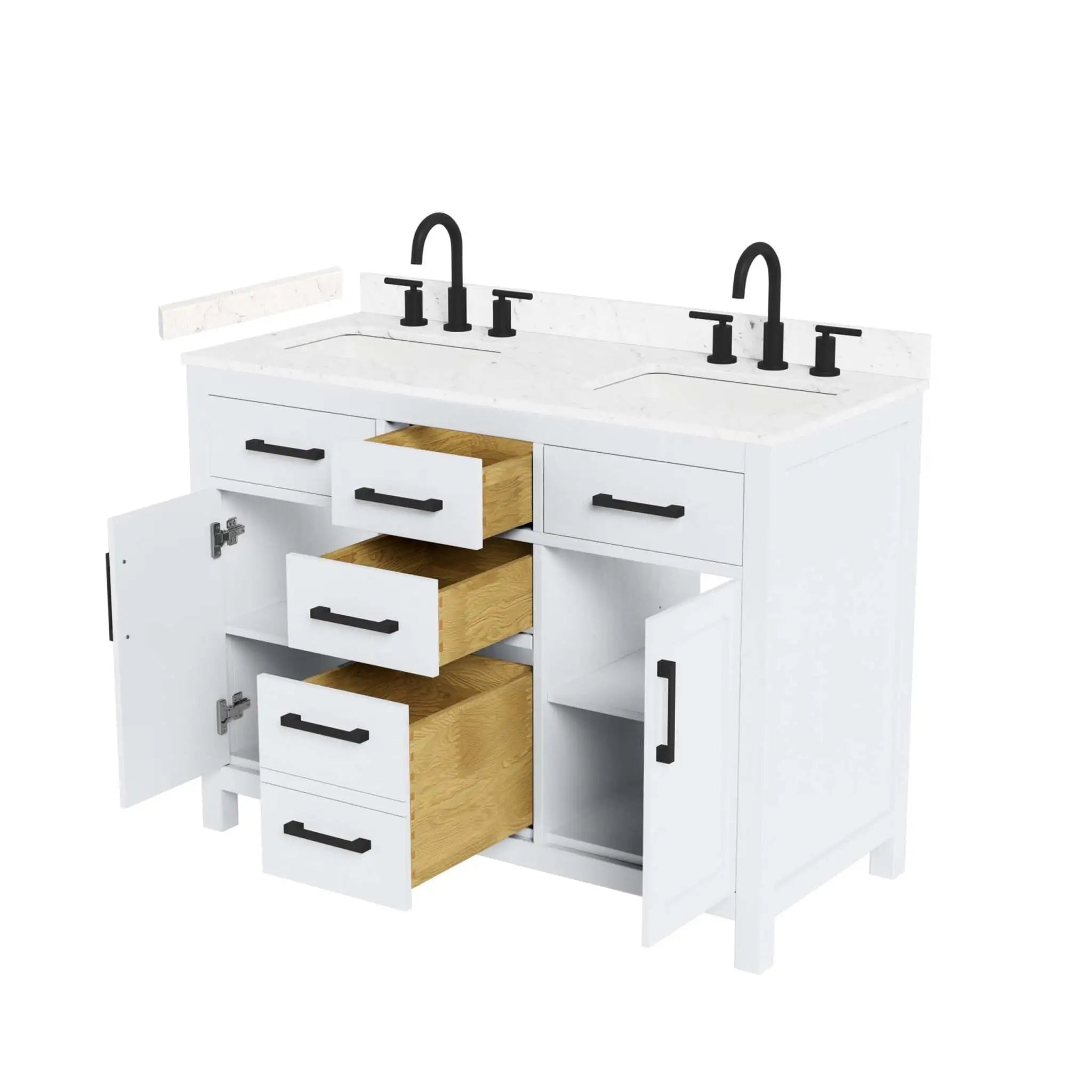 48" Beckett Double Bathroom Vanity in White with Matte Black Trim by Wyndham